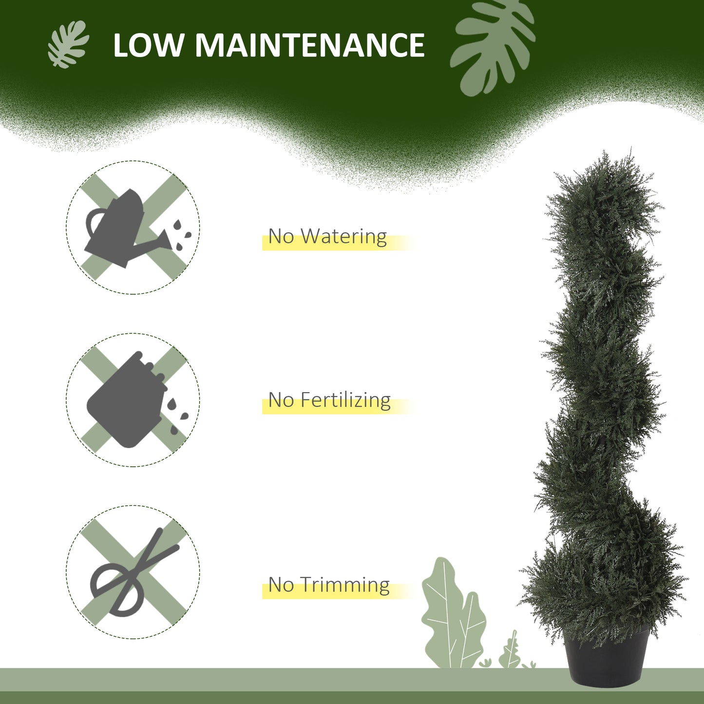 Outsunny 35.5" Topiary Trees Artificial Faux Fakes Spiral Plant Green Cedar Tree Indoor Decor with Nursery Pot