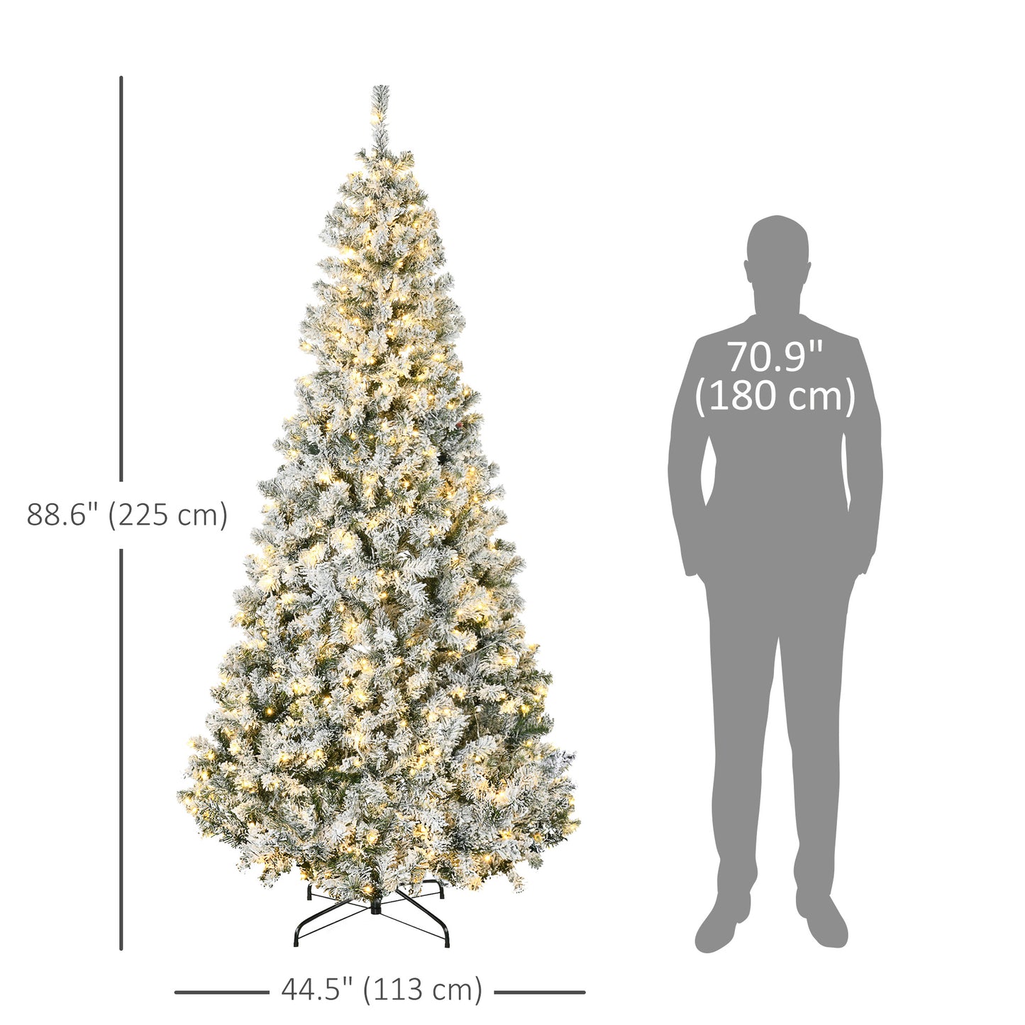HOMCOM 7.5ft Artificial Snow Flocked Christmas Tree Xmas Tree Holiday Home Indoor Decoration for Party with Foldable Feet, Green