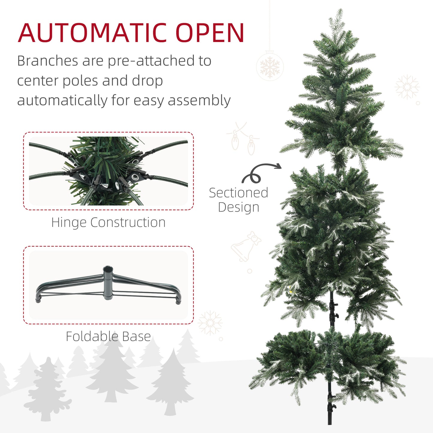 HOMCOM 5ft Decorated Christmas Tree with Red Berries and Pine Cones, Flocked Christmas Tree with Pencil Shape, Green