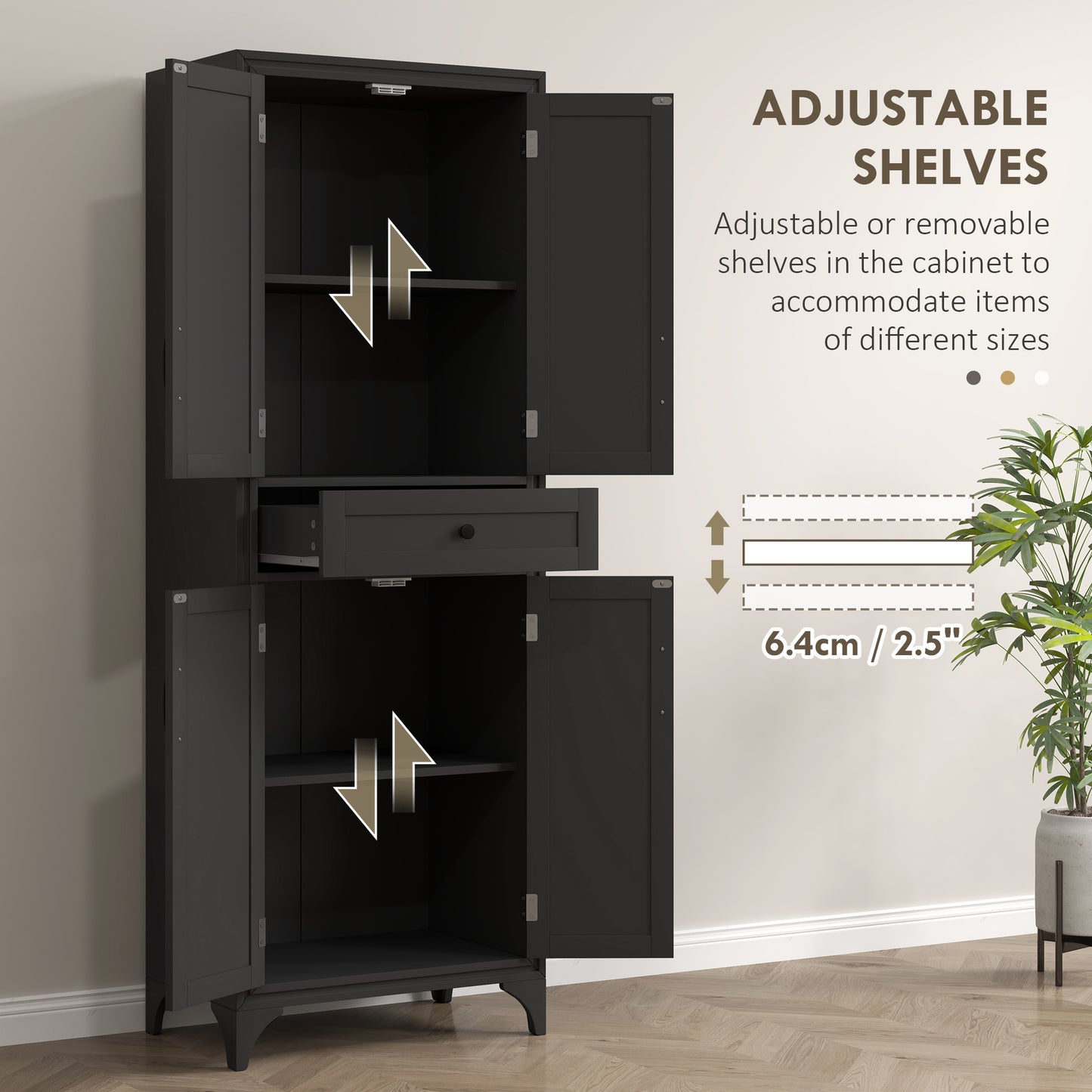 HOMCOM Freestanding Storage Cabinet, Kitchen Pantry Cabinet with 2 Shelves, 4 Doors, Kitchen Storage Cabinets for Dining Room
