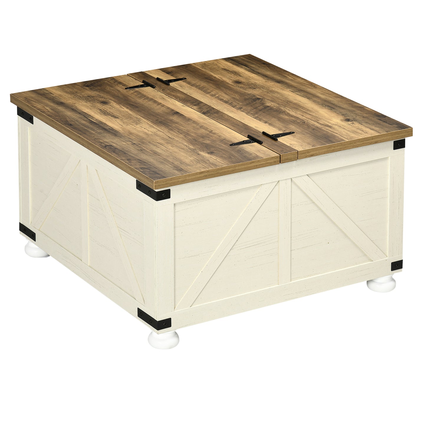 HOMCOM Farmhouse Coffee Table, Square Center Table with Flip-top Lids, Hidden Storage Compartment and Wooden Legs, Oak