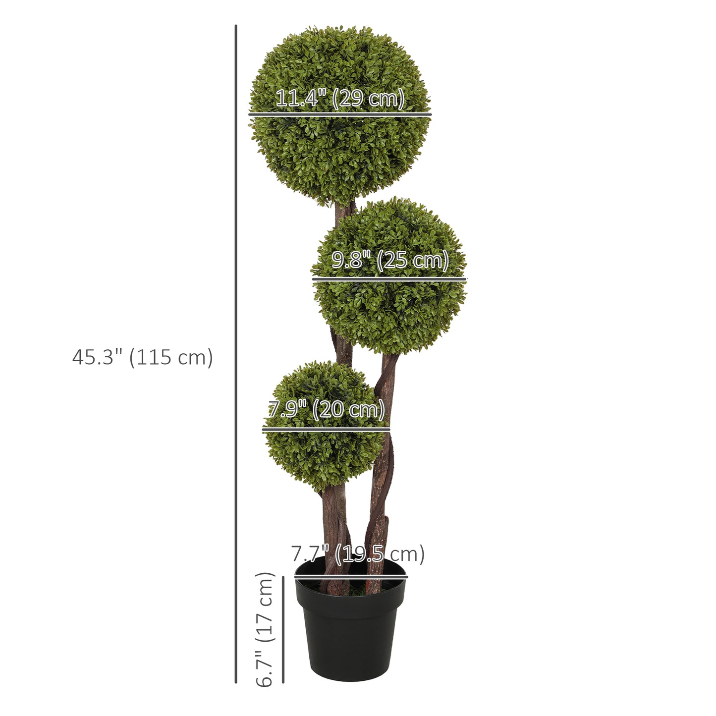HOMCOM 3FT Potted Fake Plant, Artificial Boxwood Topiary Tree, Triple Ball Tree for Indoor and Outdoor, Green