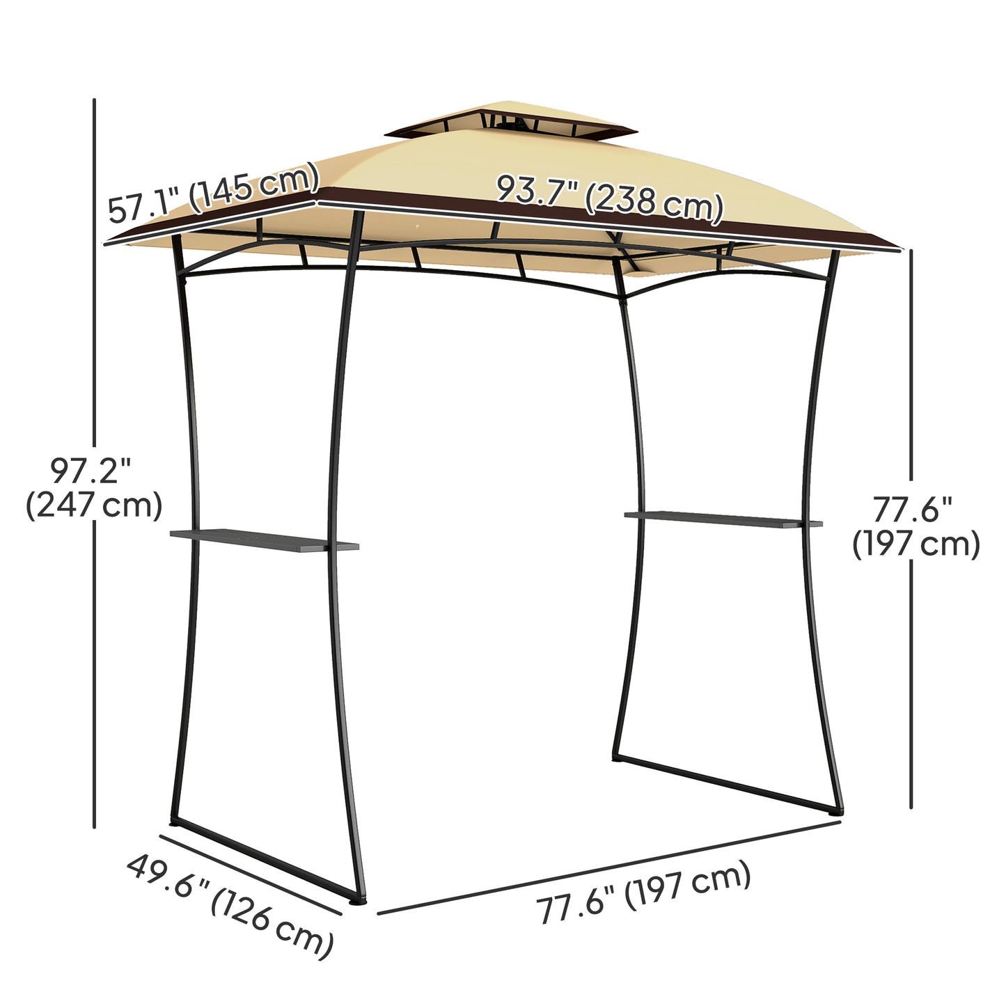 Outsunny 8' x 5' Outdoor Grill Gazebo, Double Tiered Barbecue Grill Gazebo Shelter with 2 Side Shelves and Hook, Light Grey