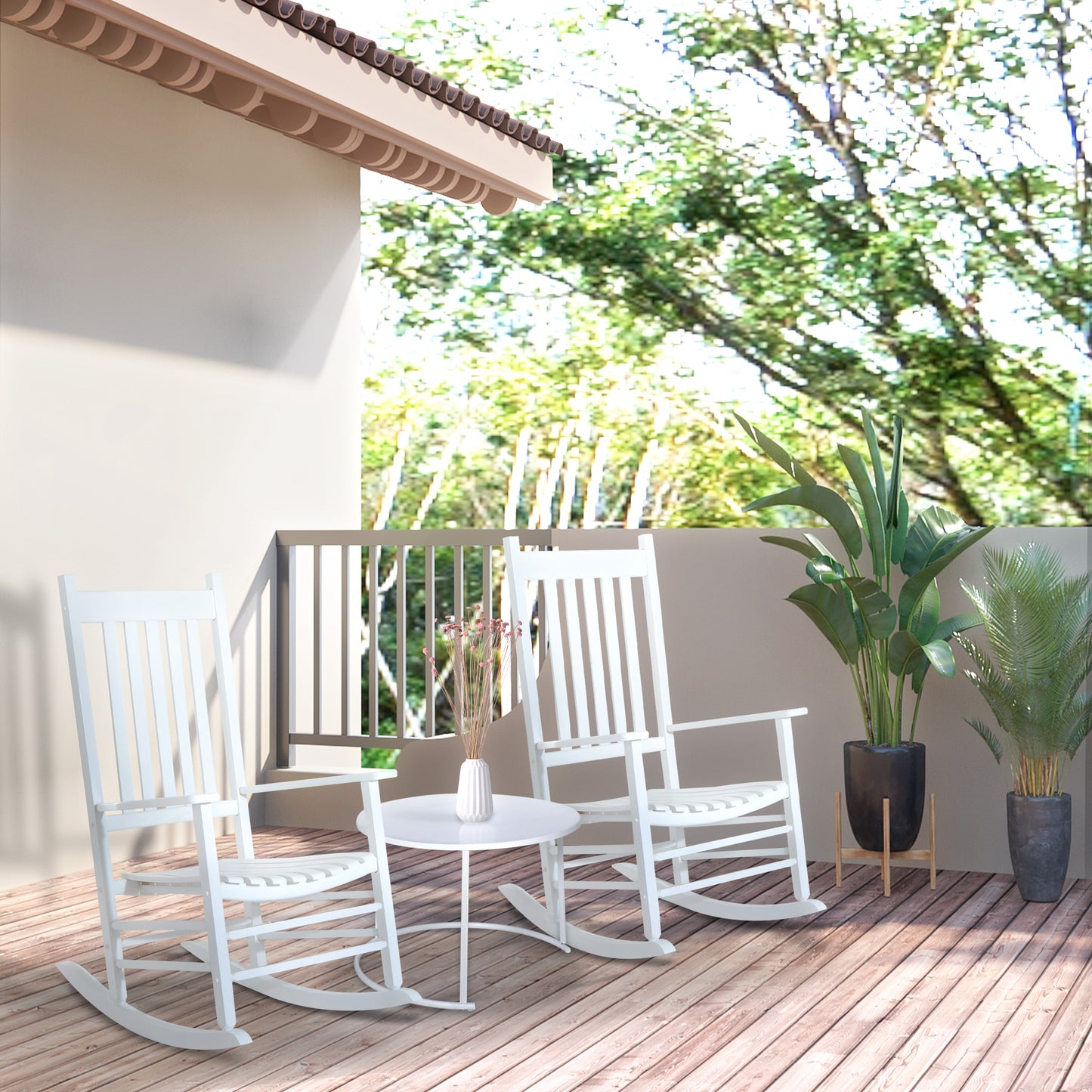 Outsunny Wooden Porch Rocking Chair Outdoor Patio Rocker Garden Single Leisure Reclining Seat Armchair Black