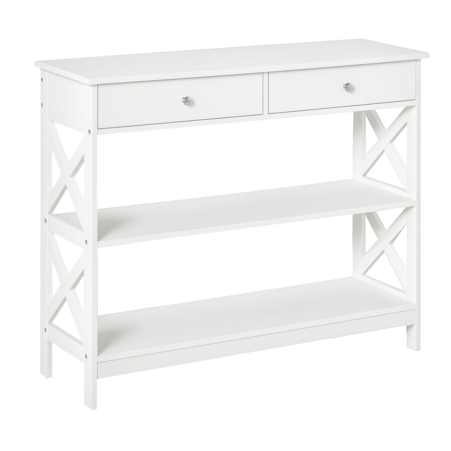 HOMCOM 39" Console Table, Narrow Entryway Table with Storage Shelves, Drawers and X Frame for Behind Couch, Living Room, Hallway, Black