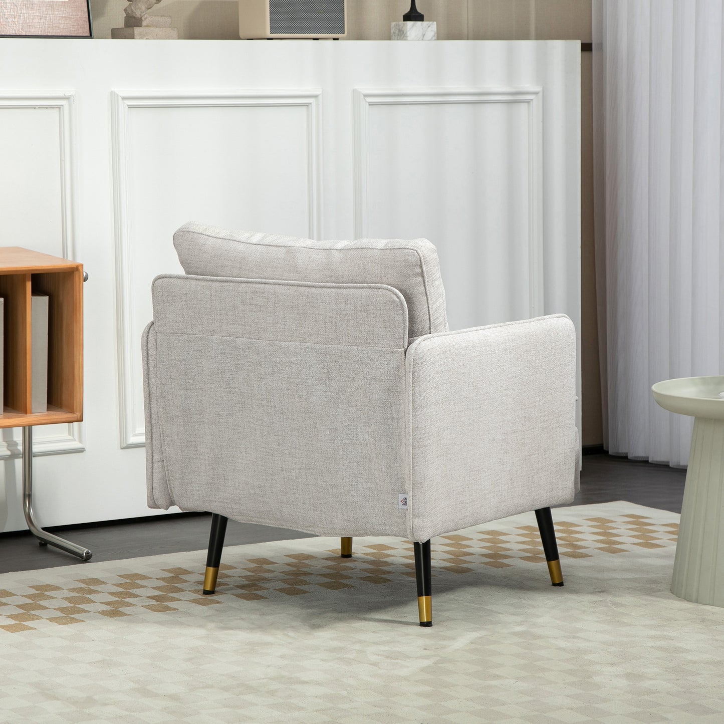 HOMCOM Modern Armchair, Upholstered Accent Chair with Tufted Back Cushion and Steel Legs for Living Room, Bedroom, Grey