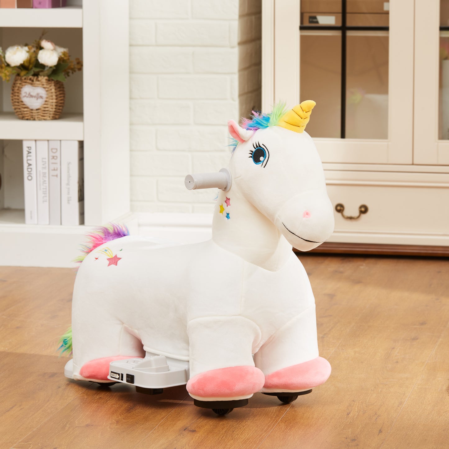 Qaba 6V Ride on Unicorn, Battery Powered Kids Riding Pony with Music Forward, Aged 18-36 Months, White