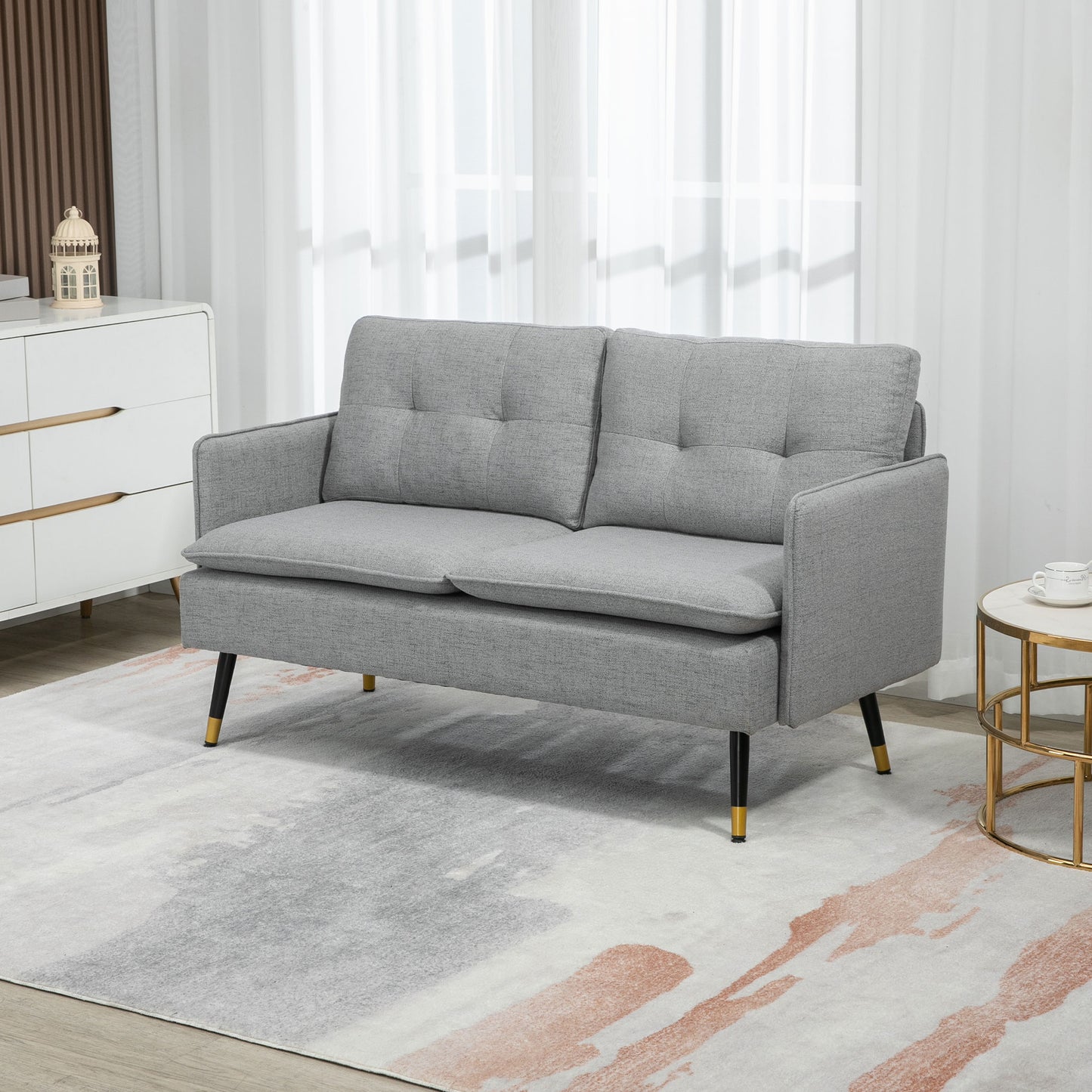 HOMCOM 55" Loveseat Sofa for Bedroom, Modern Love Seats Furniture with Button Tufting, Upholstered Small Couch for Living Room, Small Space, Grey