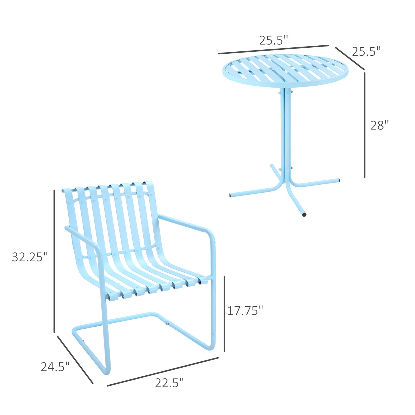 Outsunny 3 Pieces Patio Bistro Set, Metal Frame Garden Coffee Table Set with 2 Chairs & Round Table for Outdoor Yard Porch Poolside Balcony, White