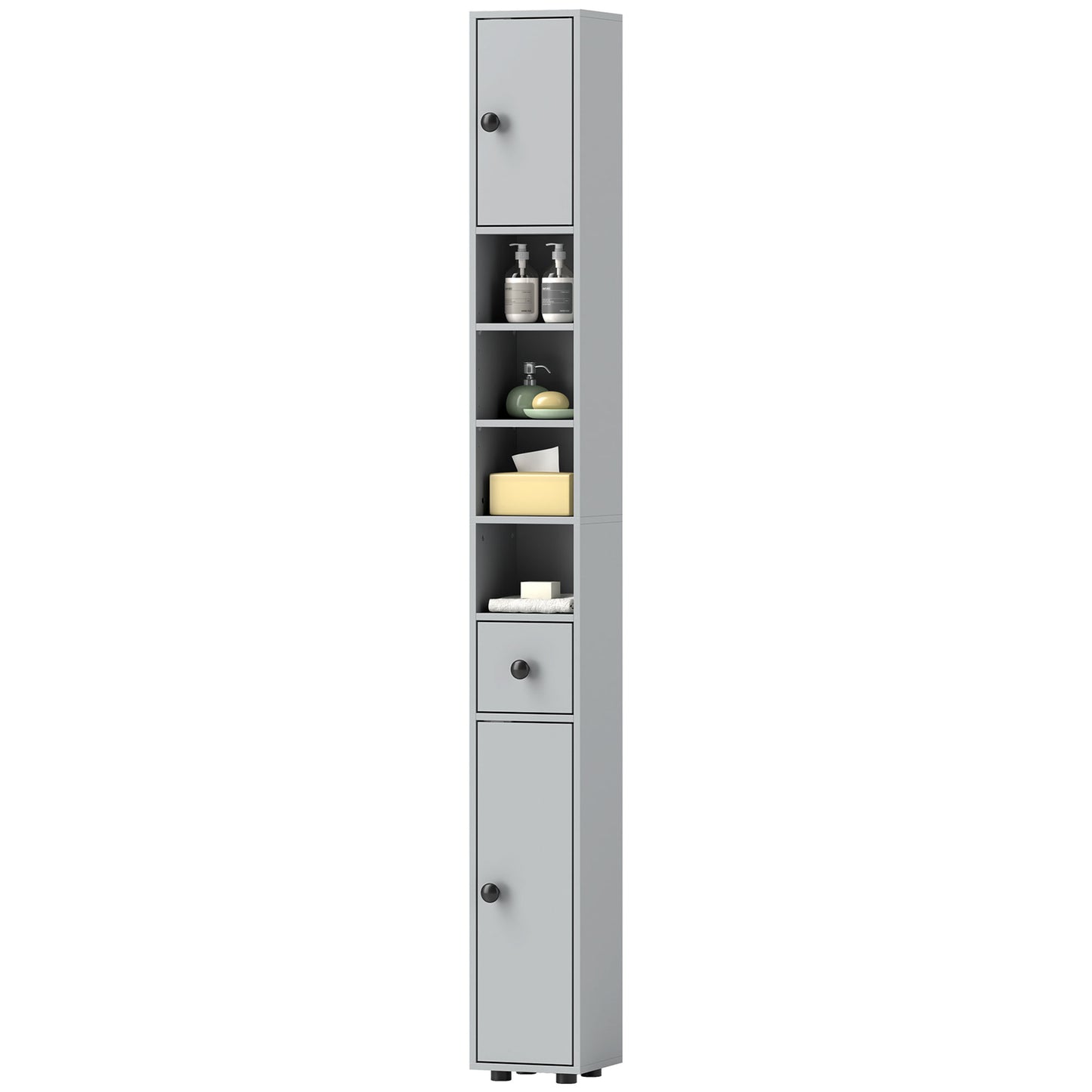 kleankin 71" Tall Bathroom Storage Cabinet, Narrow Bathroom Cabinet with Open Shelves, 2 Door Cabinets, Adjustable Shelves, for Kitchen, Hallway, Living Room, White