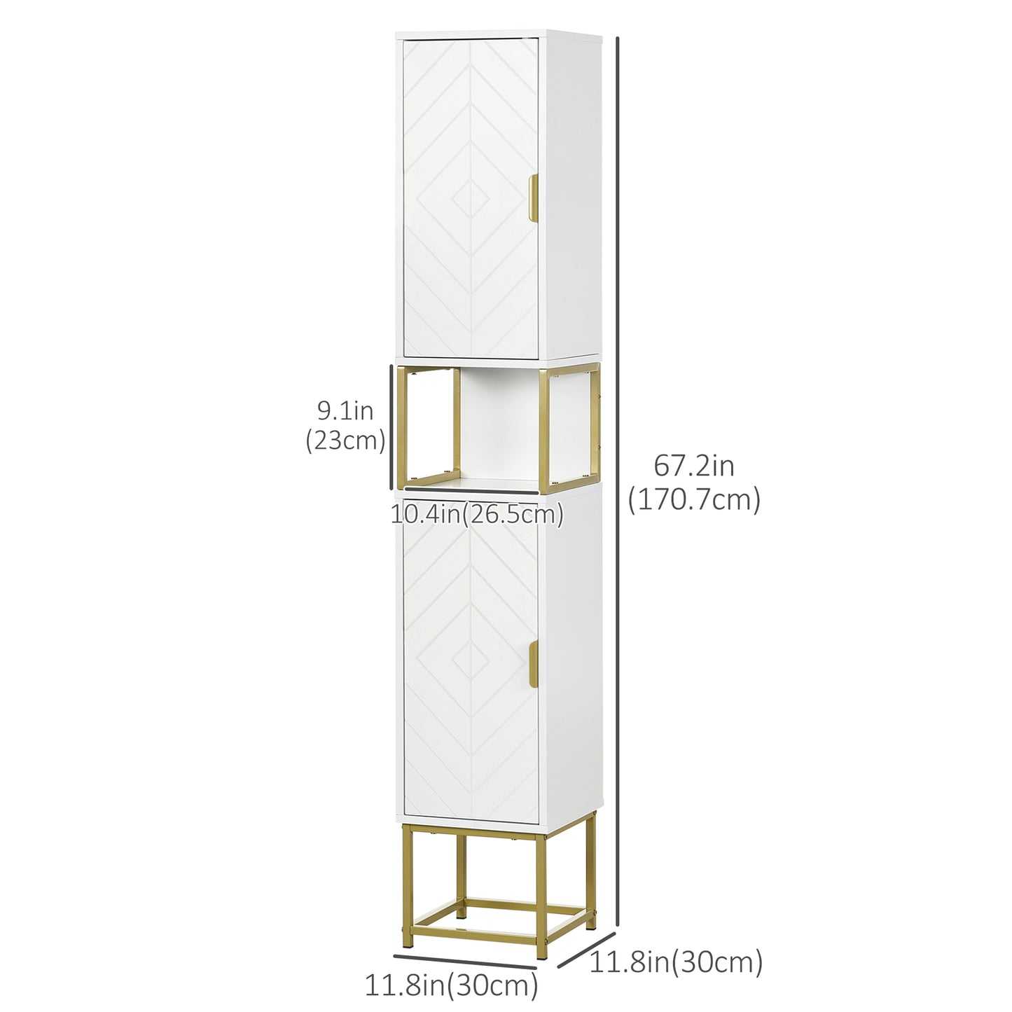 kleankin Tall Bathroom Storage Cabinet, Modern Narrow Bathroom Cabinet with Diamond Chevron Pattern and Adjustable Shelf, White