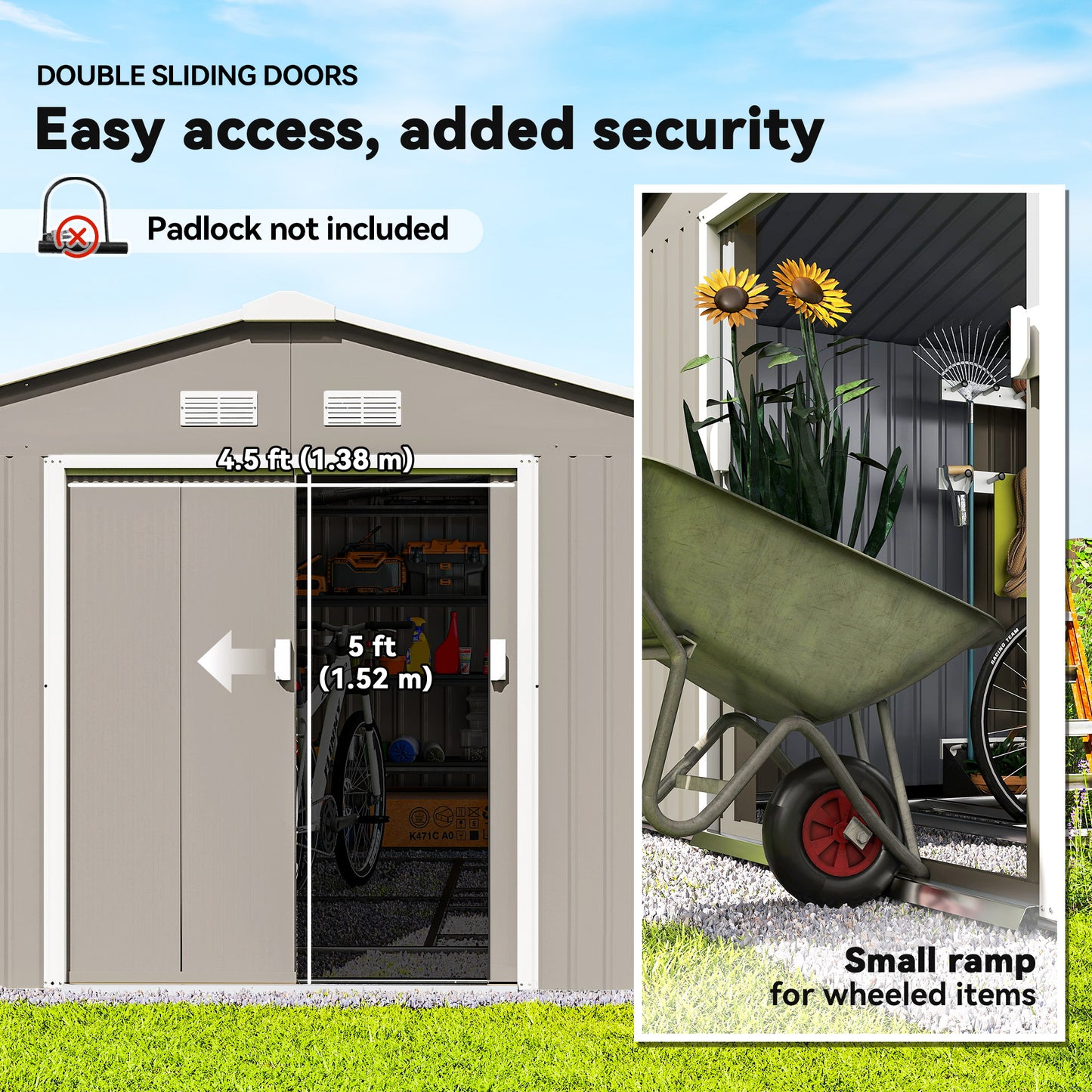 Outsunny 11' x 13'Garden Storage Shed w/ Foundation Kit Metal Tool Storage House w/ Double Doors Yellow