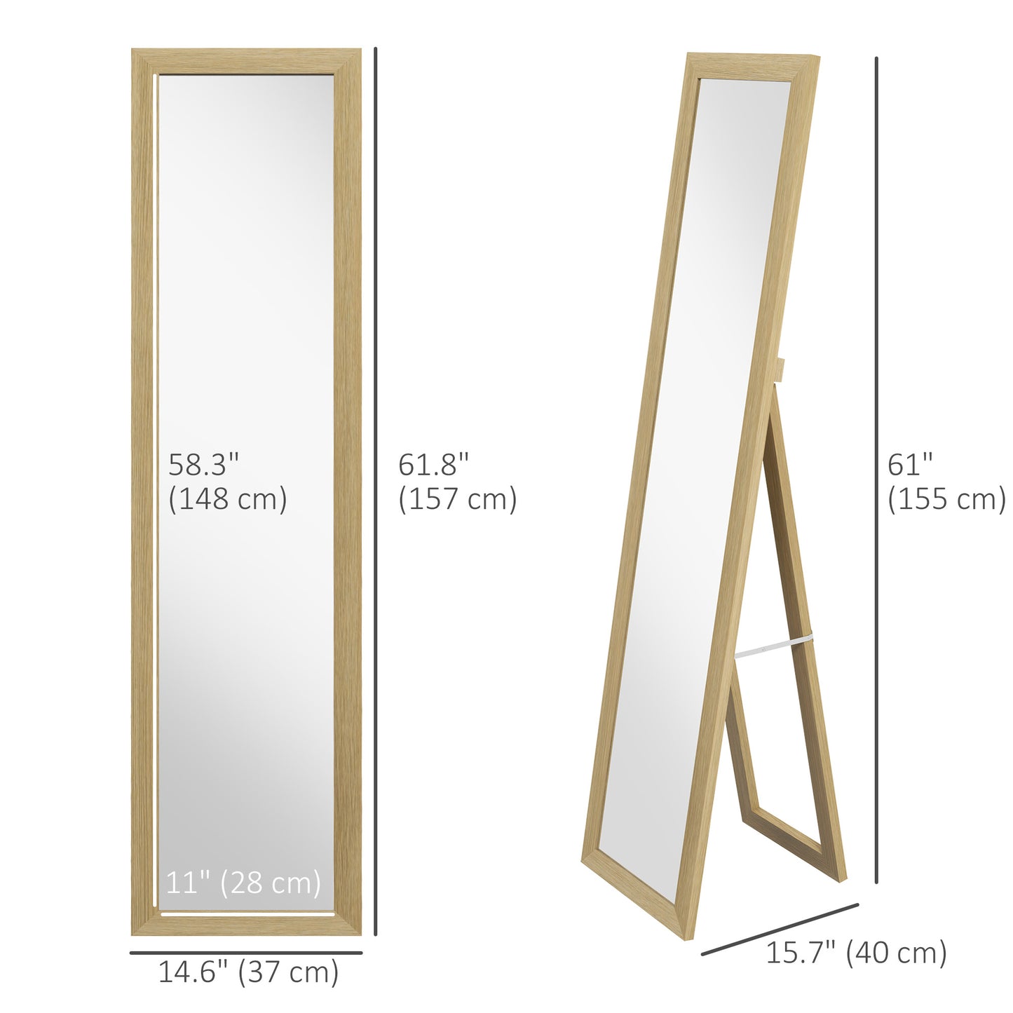 HOMCOM 15" x 62" Full Length Mirror for Bedroom, Free Standing Dressing Mirror, Wall Mirror for Living Room, Grey