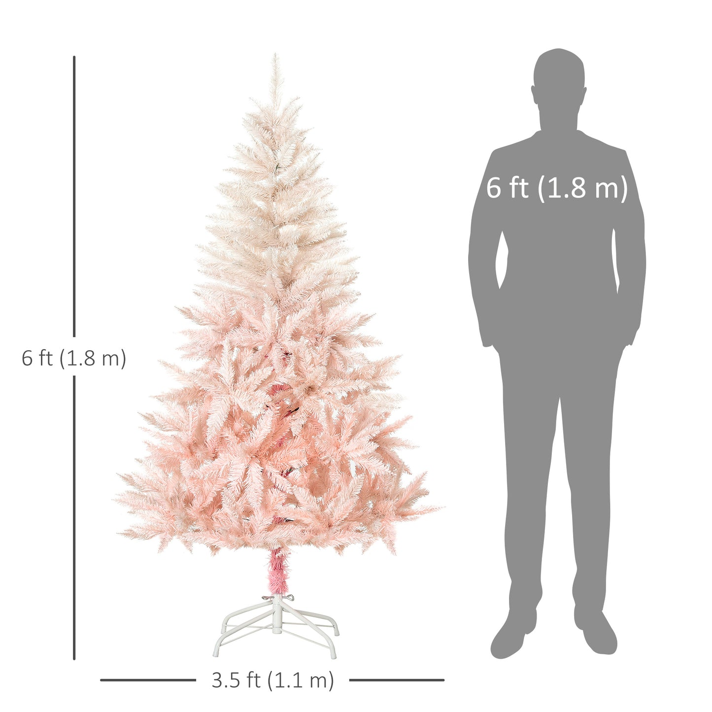 HOMCOM 6ft Artificial Christmas Tree Home Decoration Automatic Open White and Pink