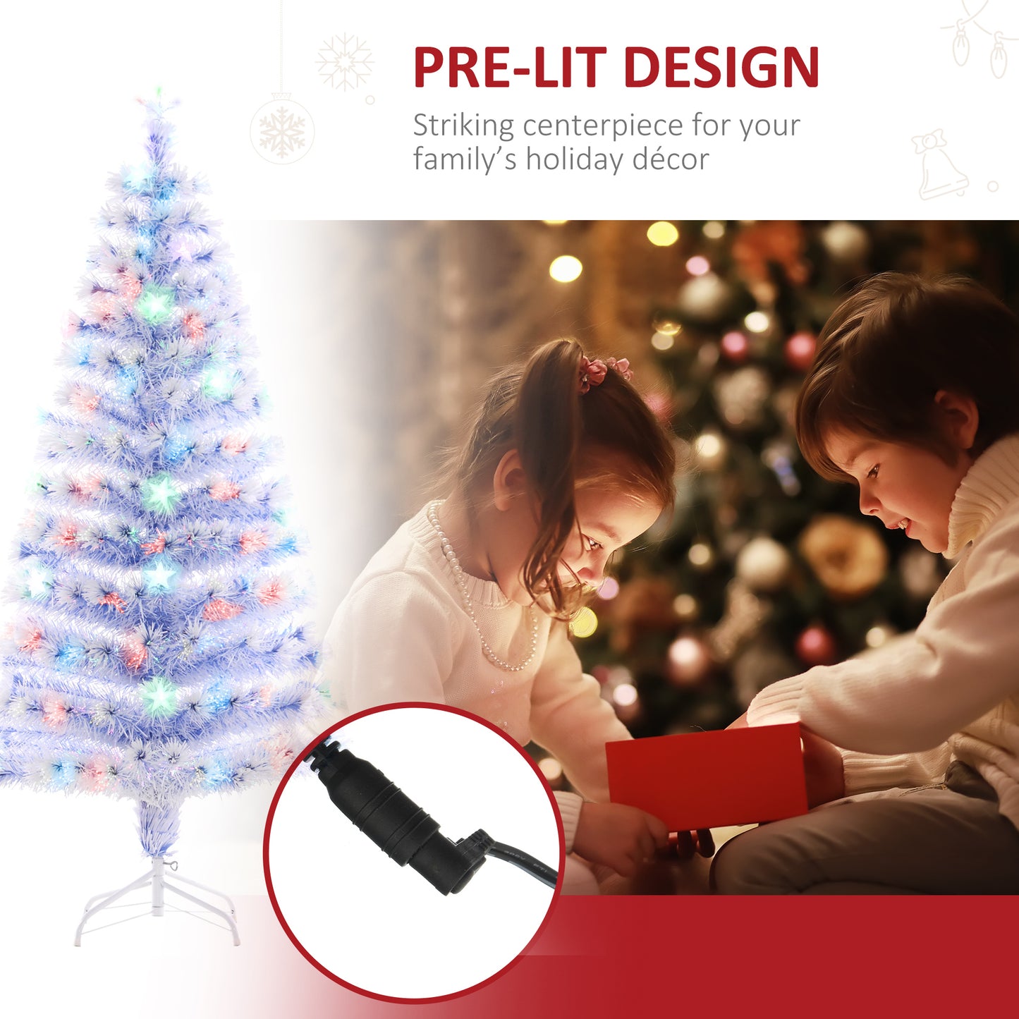HOMCOM 5ft Xmas Tree Pre-Lit LED Optical Fiber Christmas Tree Artificial Seasonal Decoration w/ Stand Winter Holiday Decor