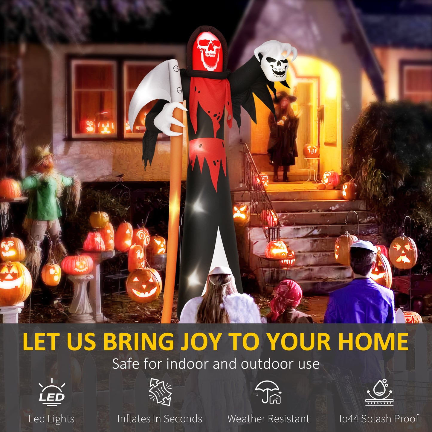 Outsunny 12 FT Halloween Inflatable Grim Reaper, Blow Up Garden Decor with Built-in Lights for Halloween Party Indoor, Outdoor