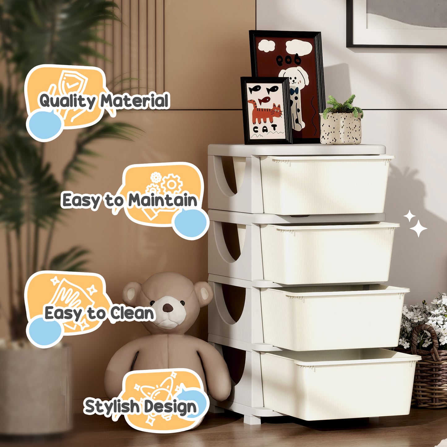 Qaba 3 Tier Kids Toy Organizer and Storage Bins with 3 Plastic Drawers, Blue