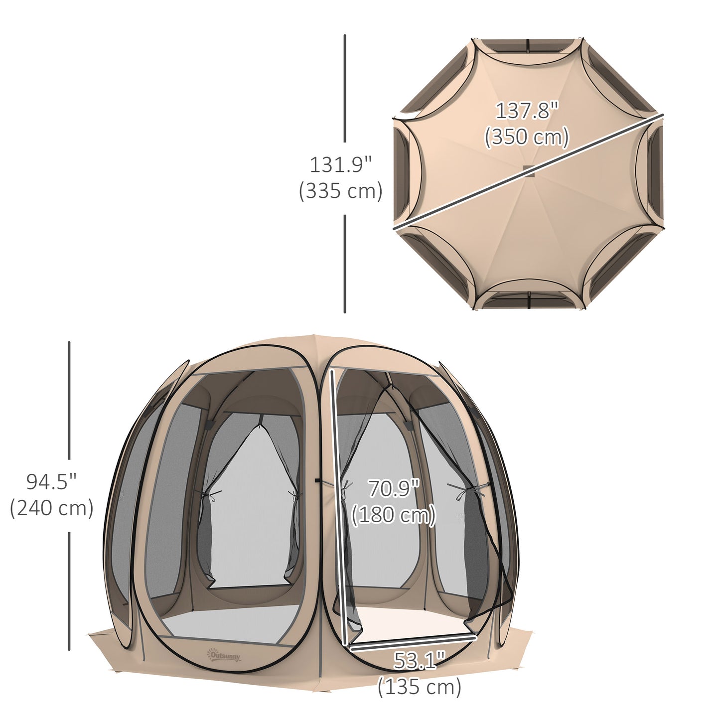 Outsunny 11' x 11.5' Screen Tent, Pop Up Camping Gazebo with Portable Carry Bag and 2 Doors, Cream White