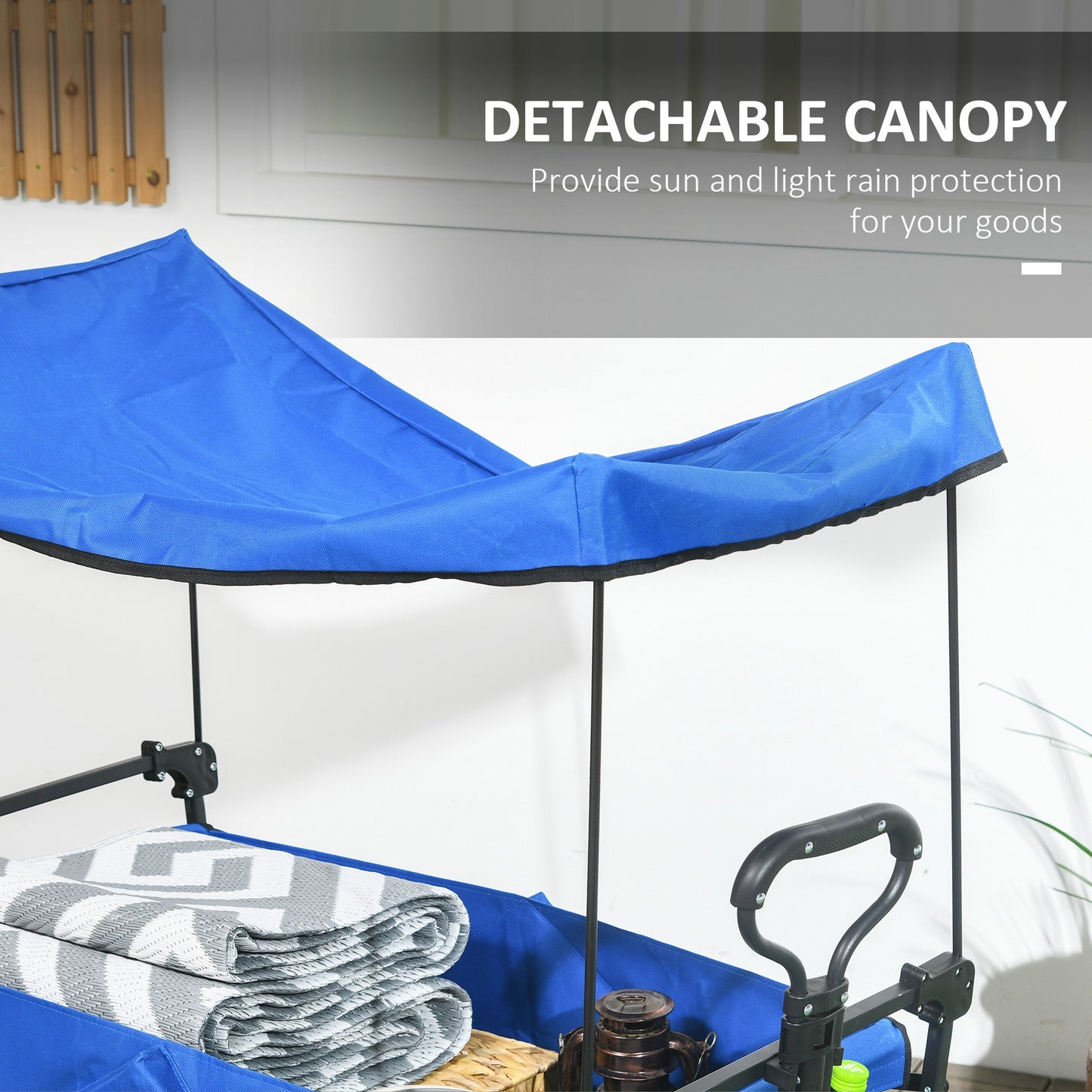 Outsunny Steel Frame Folding Garden Cart, Collapsible Wagon Cart with Removable Canopy, Telescopic Handle and Carrying Bag
