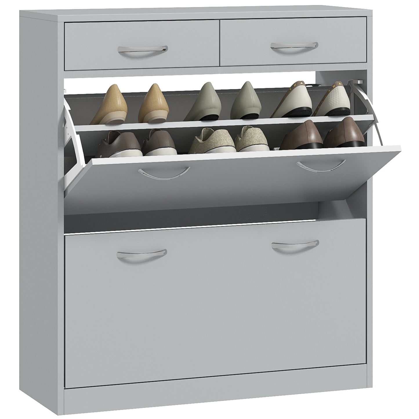 HOMCOM Narrow Shoe Storage with 2 Flip Drawers and Adjustable Shelves Shoe Cabinet Organizer for 12 Pairs of Shoes, White