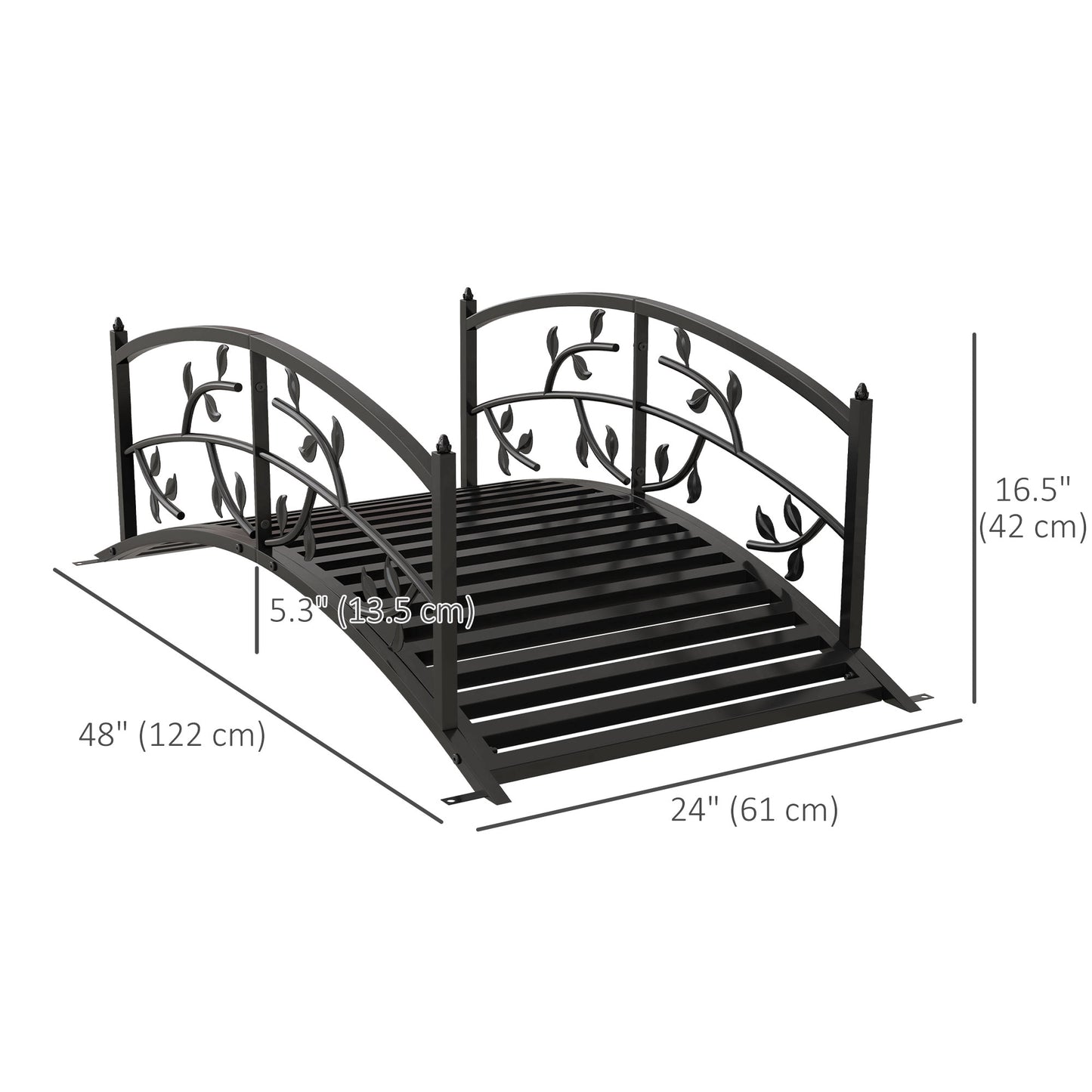 Outsunny 3.3FT Classic Garden Bridge with Safety Railings Arc Footbridge Decorative Pond Bridge for Backyard Creek Stream, Black