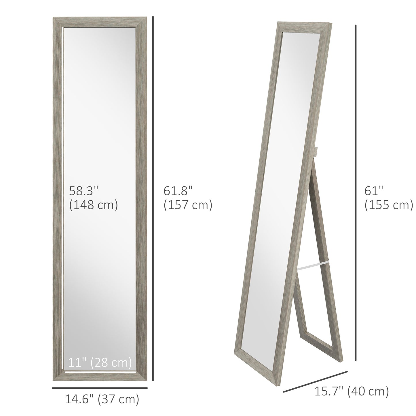 HOMCOM 15" x 62" Full Length Mirror for Bedroom, Free Standing Dressing Mirror, Wall Mirror for Living Room, Grey