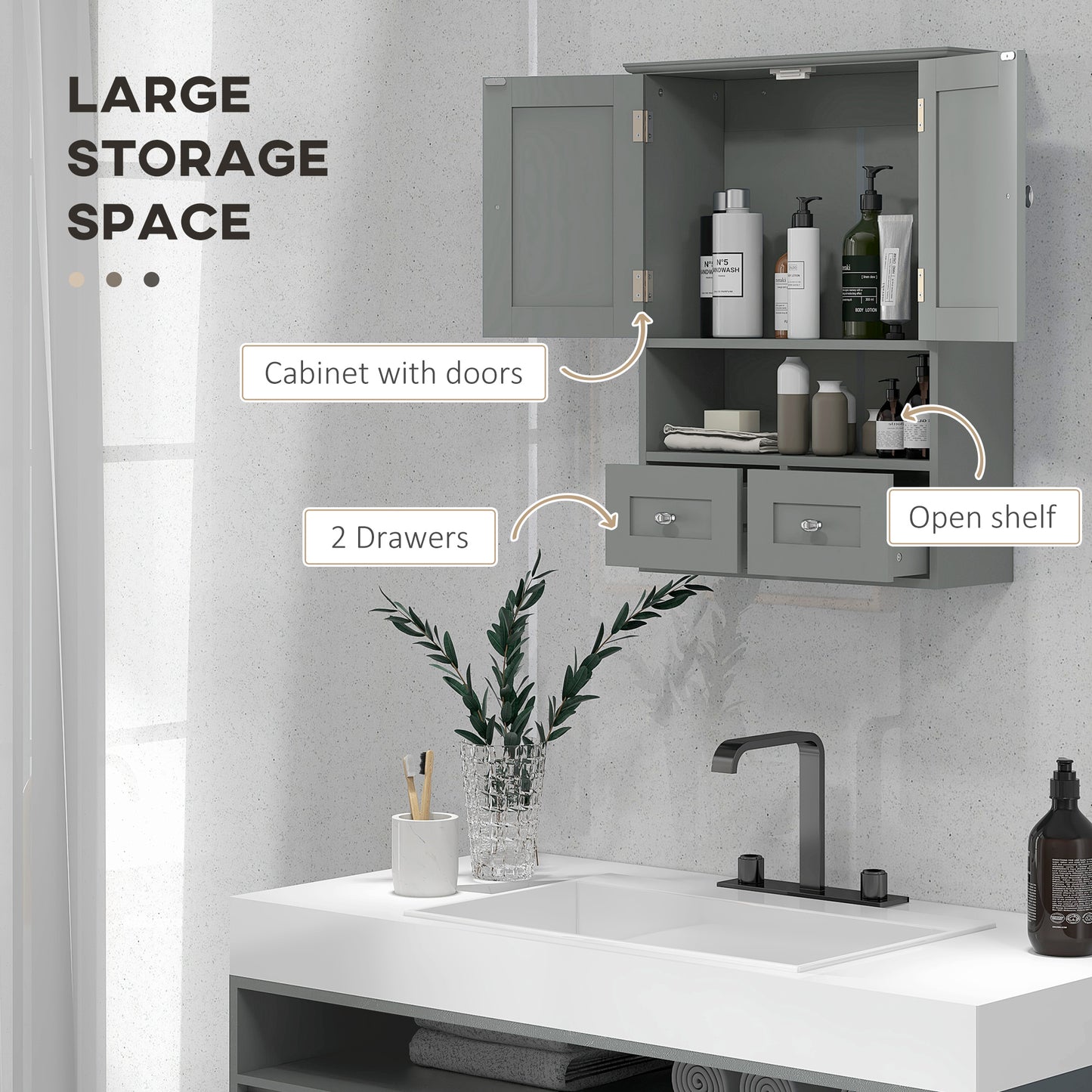 kleankin Bathroom Wall Cabinet, Medicine Cabinet, Over Toilet Storage Cabinet with Shelf and Drawers for Hallway, Living Room, White