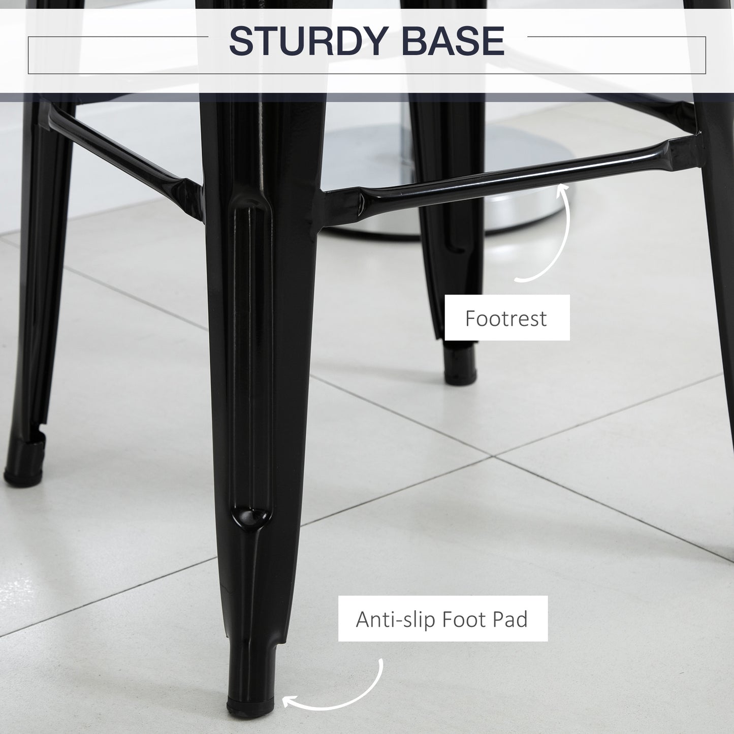 HOMCOM Set of 4 Bar Stools Kitchen Industrial Breakfast Bistro Cafe Metal Frame Black