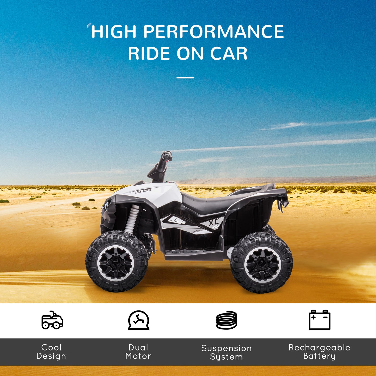 Aosom Kids 4 Wheeler Quad with Music, Headlights, High & Low Speed, Kids ATV for 3-5 Years Old Boys & Girl, Yellow