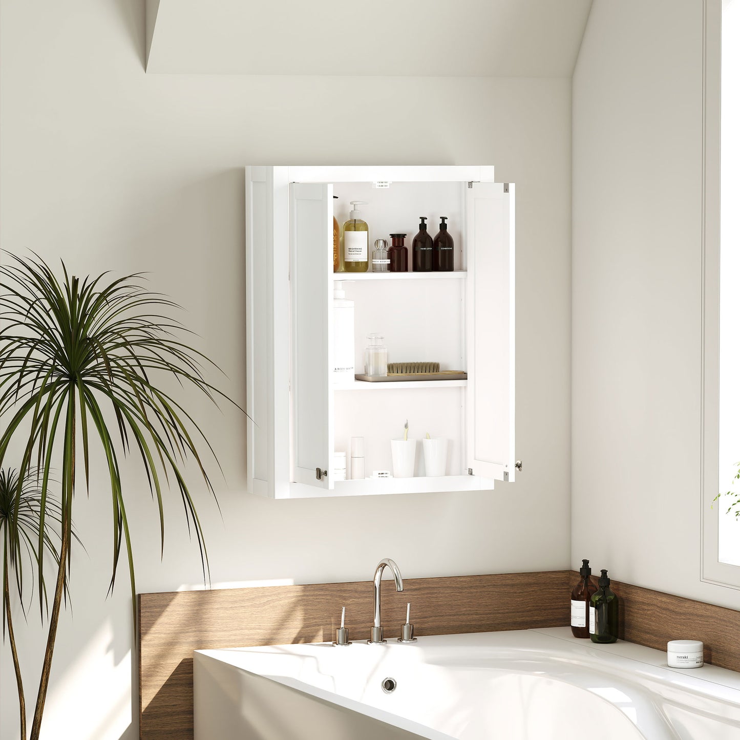 HOMCOM Bathroom Cabinet Wall Mounted, Modern Bathroom Wall Cabinet with 2 Doors and 2 Adjustable Shelves, White