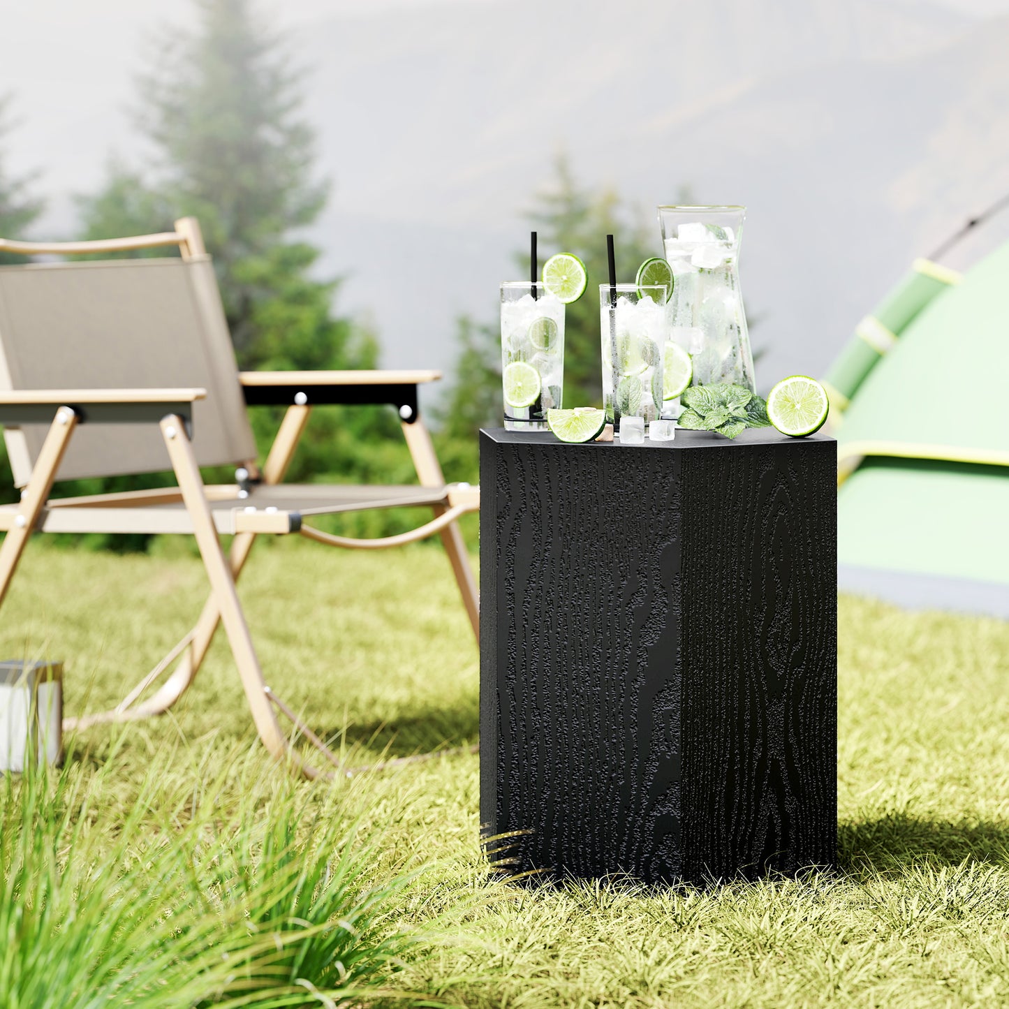 HOMCOM Hexagonal Side Table, Small End Table with 4 Adjustable Feet for Indoor, Outdoor, Black