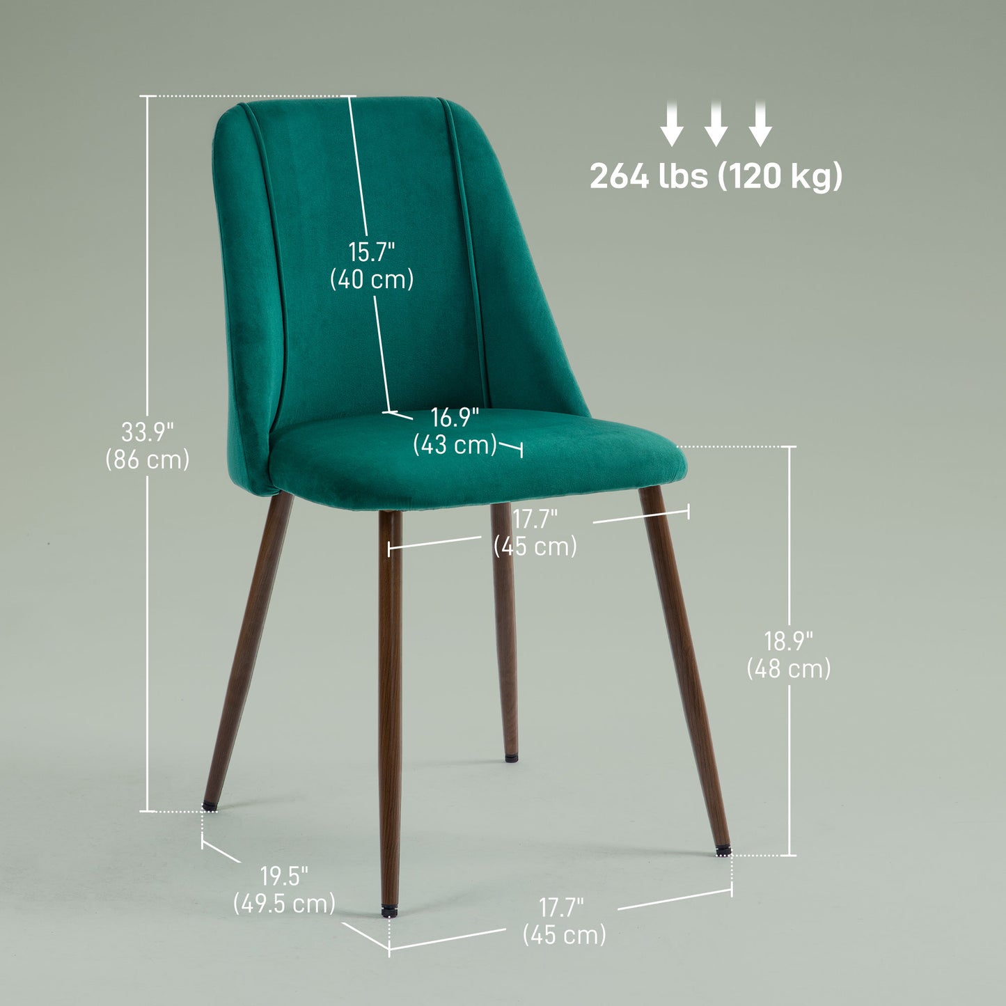 HOMCOM Upholstered Dining Chairs Set of 4, Velvet Accent Chair with Back and Wood-grain Steel Leg for Kitchen, Grey