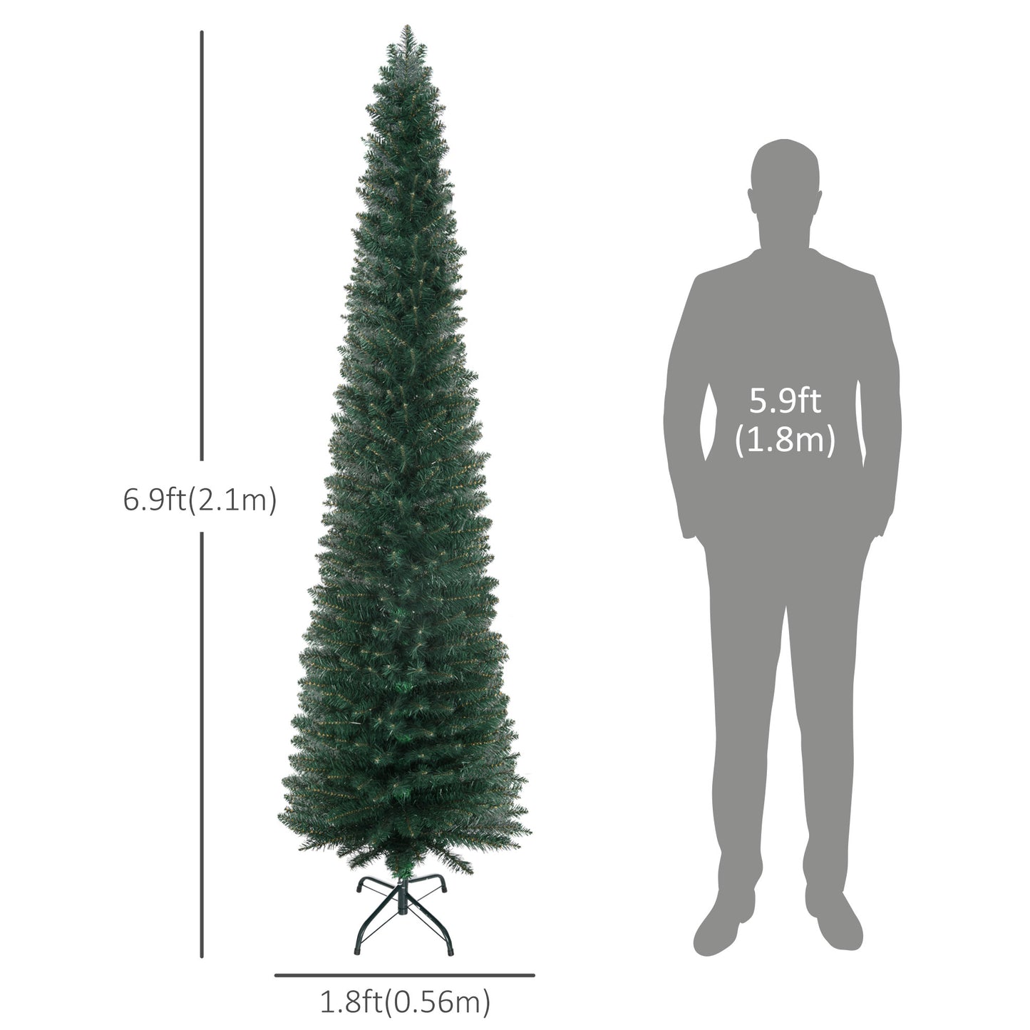 HOMCOM 6FT Artificial Christmas Tree Xmas Pencil Tree Holiday Home Indoor Decoration with Foldable Black Stand for Party, Green
