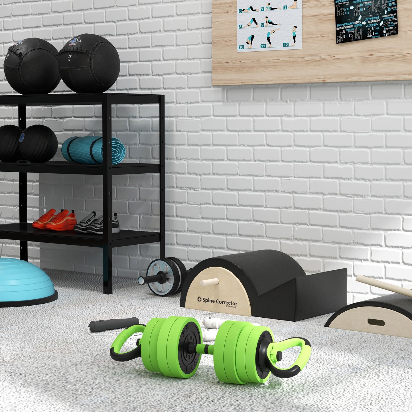 Soozier 88lbs 4-in-1 Adjustable Weight Dumbbell Set, Barbell, Kettlebell, Push Up Stand, Green