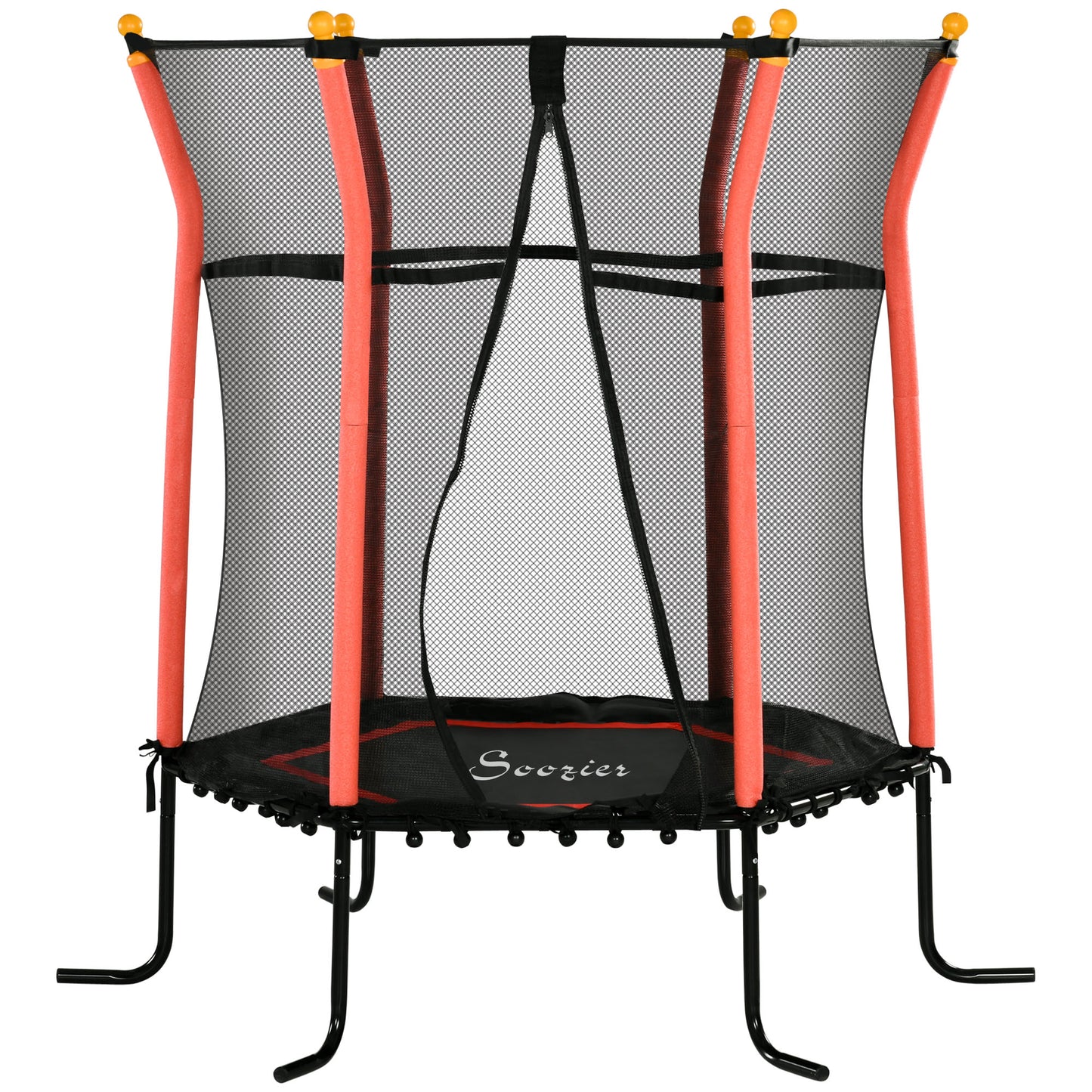 Soozier 64" Kids Trampoline Indoor/Outdoo with Enclosure Net Elastic Thick Padded Pole Gift for Ages 3-10 Years Old Red