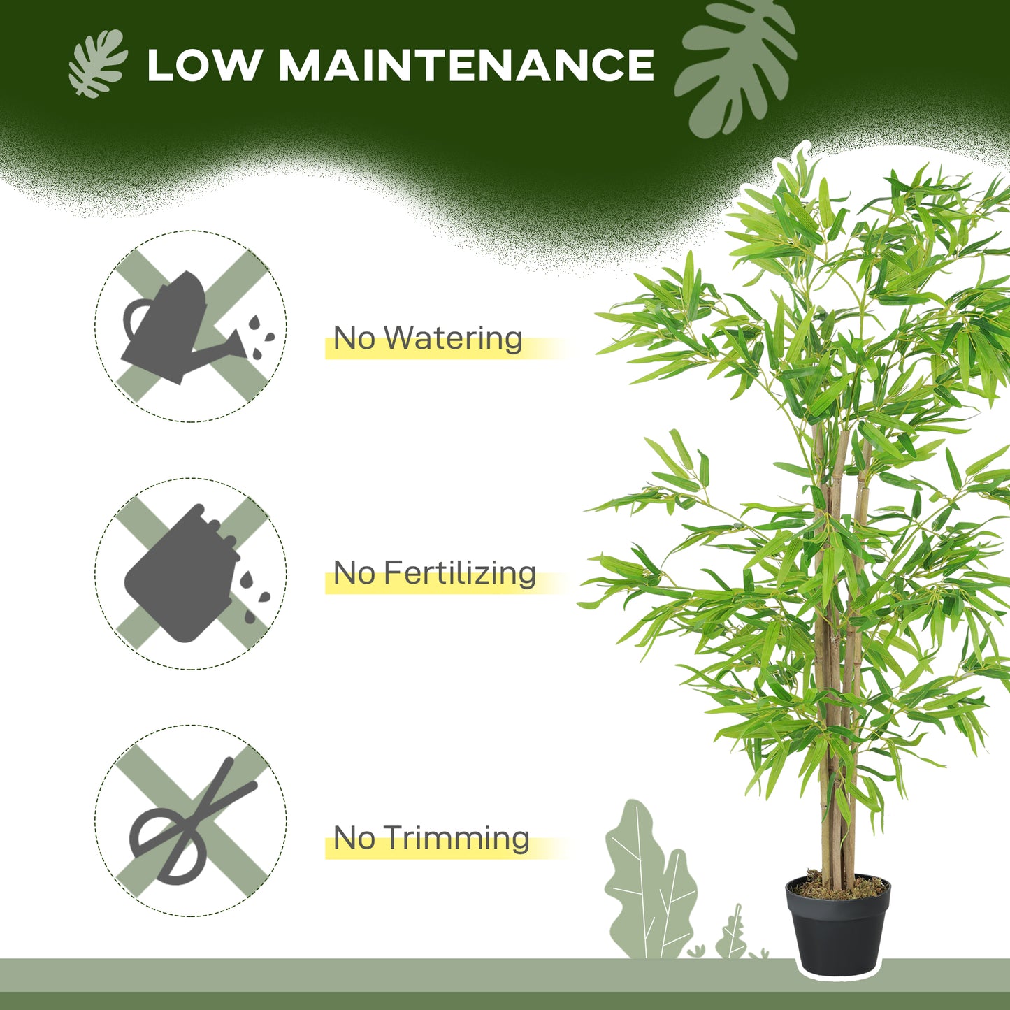 Outsunny Artificial Bamboo Tree, 4ft Fake Tree with Realistic Leaf and Natural Trunk, Decorative Plant in Nursery