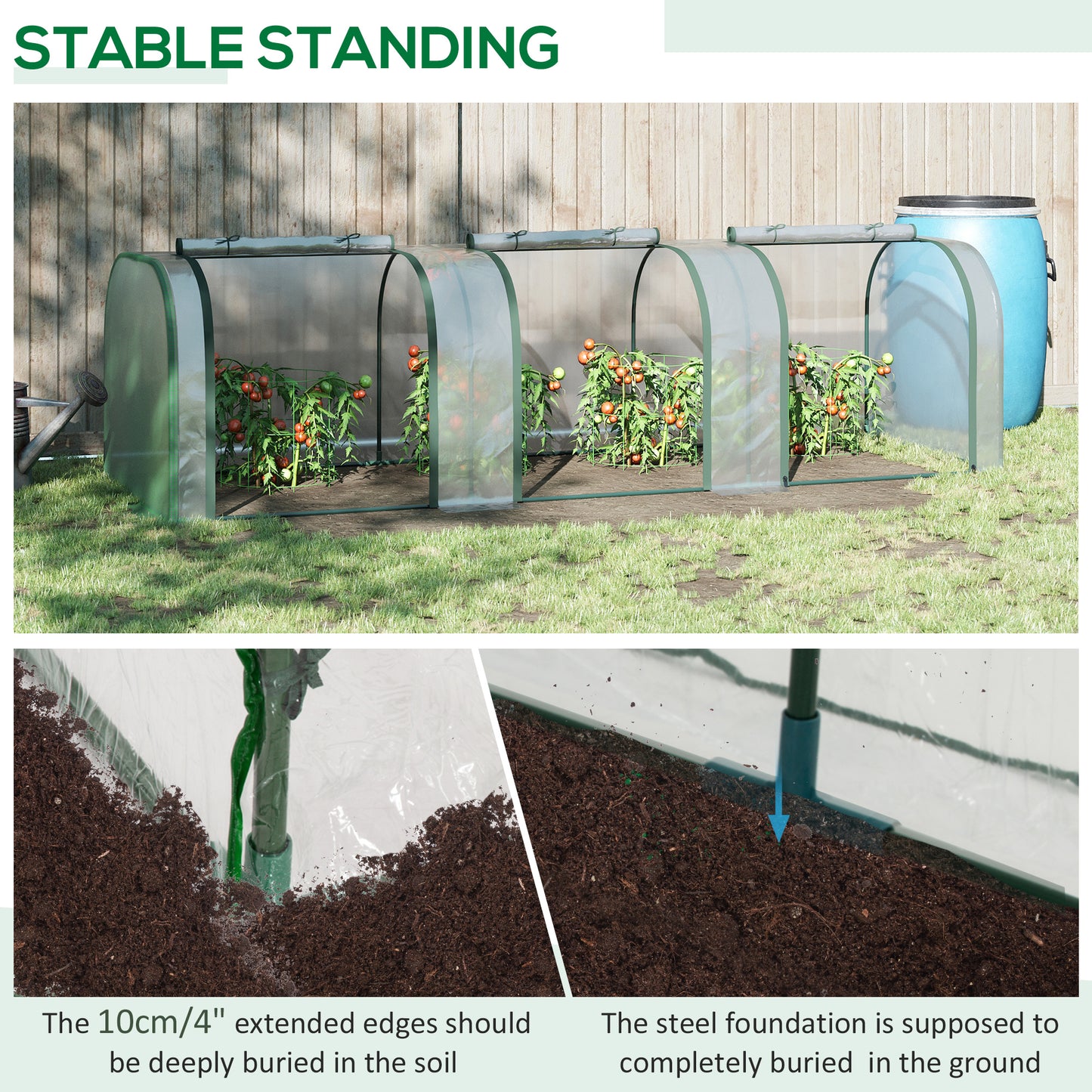 Outsunny 138"x39"x32" Transparent PVC Mini Tunnel Greenhouse Garden Green Grow Shed Portable Plant Flower Warm House Steel Frame Zipped Doors