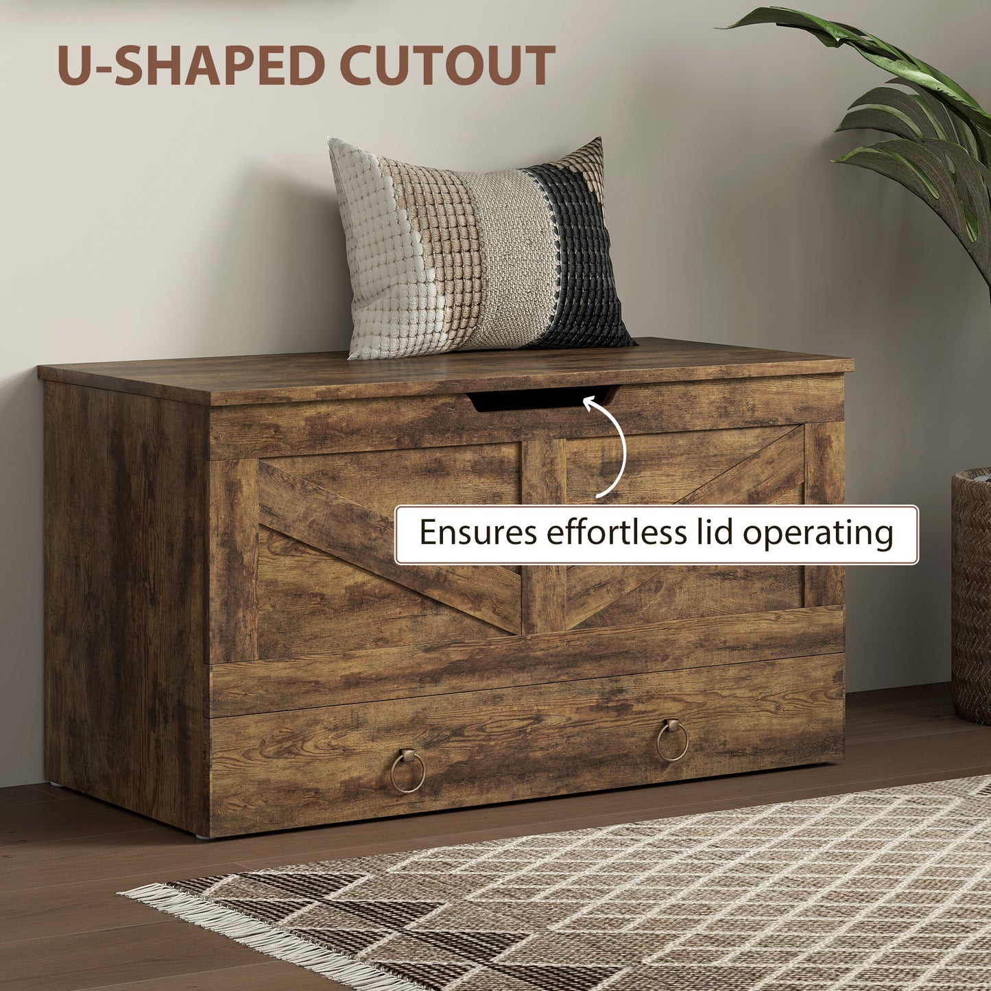 HOMCOM 39.4 Inches Storage Chest, Storage Trunk with 2 Safety Hinges, Wooden Box for Living Room, Black Wood Grain