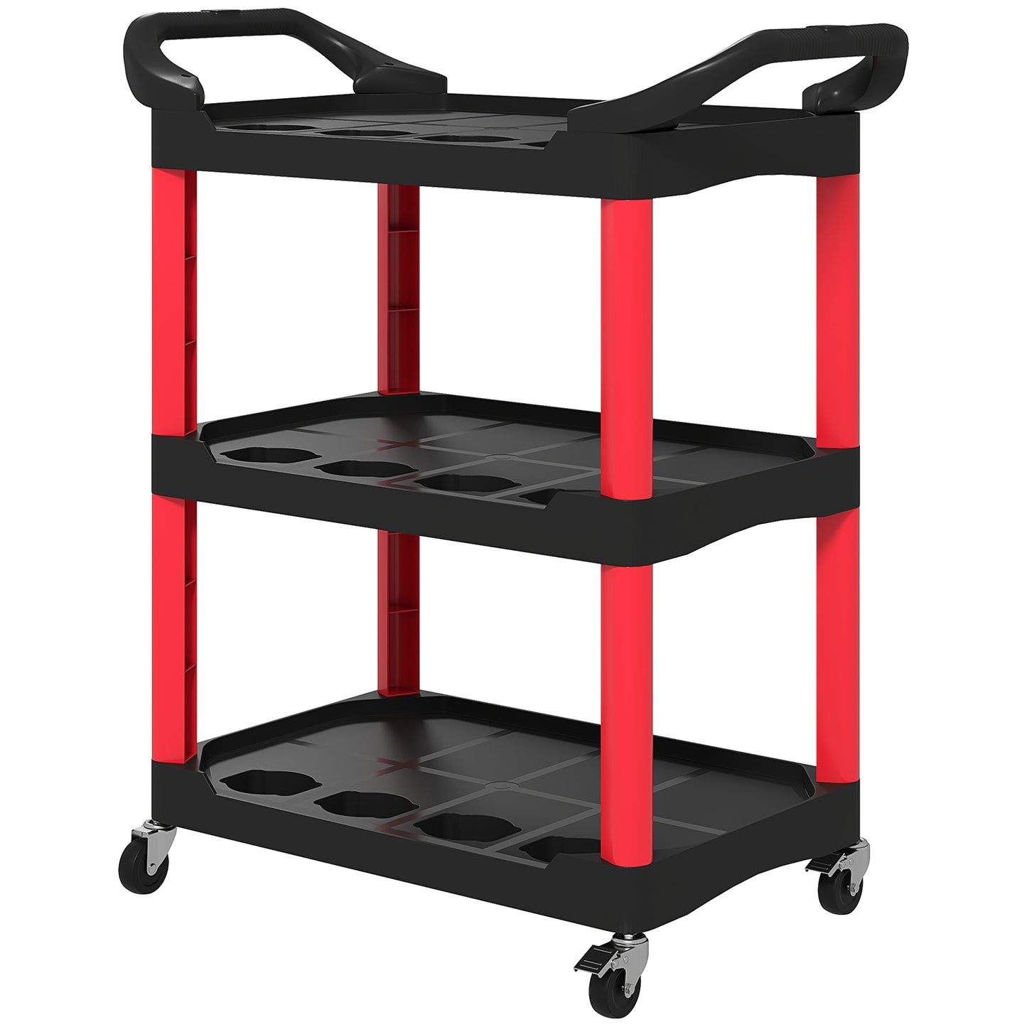 HOMCOM 3-Tier Collapsible Tool Cart with Wheels, 150 LBS Capacity Folding Utility Cart with Handles for Garage Workshop, Black
