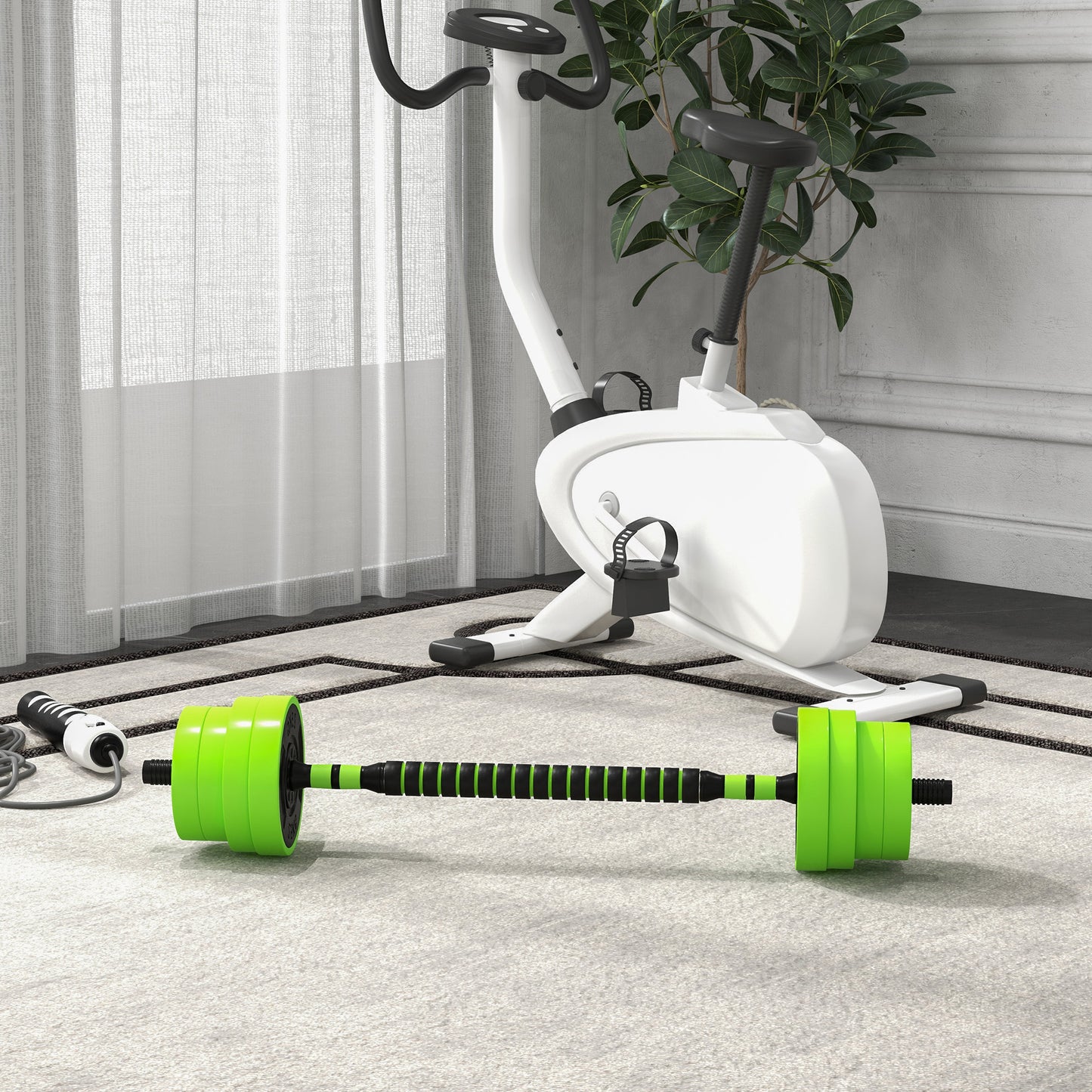 Soozier 88lbs 4-in-1 Adjustable Weight Dumbbell Set, Barbell, Kettlebell, Push Up Stand, Green