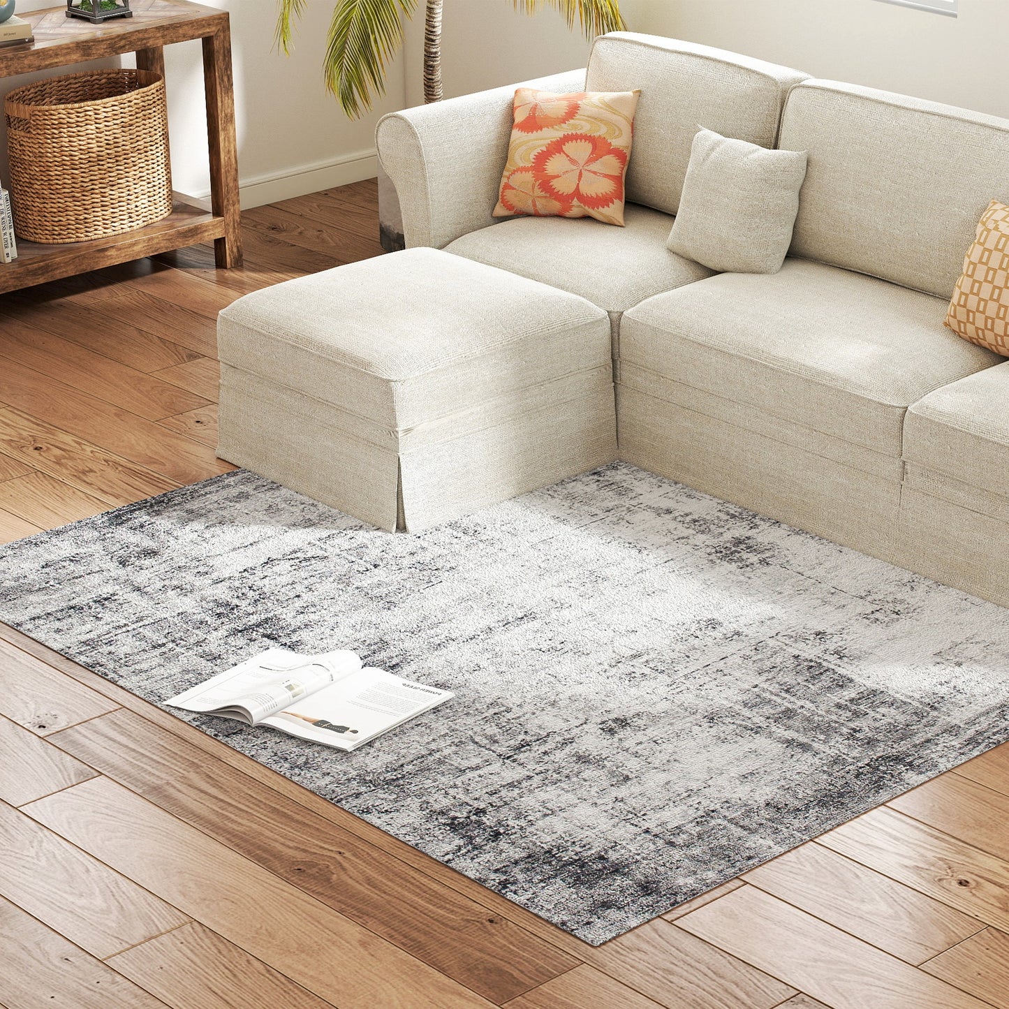 HOMCOM Area Rug for Living Room 9x12, Modern Abstract Machine Washable Rug, Non-Slip Carpet for Bedroom, Dining Room, Grey