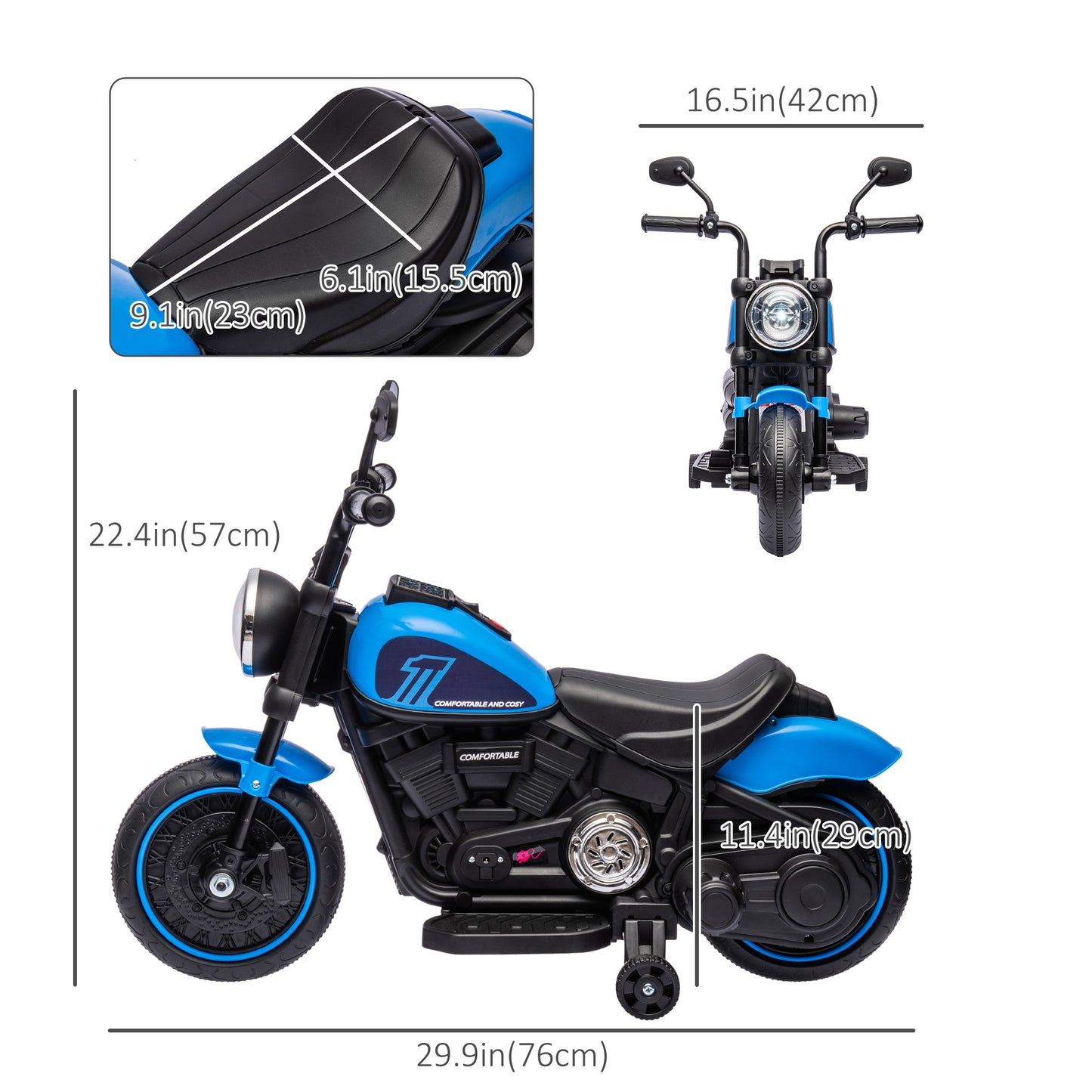 Aosom 6V Kids Motorcycle with Training Wheels, Foot Pedal, Headlight, Music, Forward/Reverse, Single-Button Start, Red