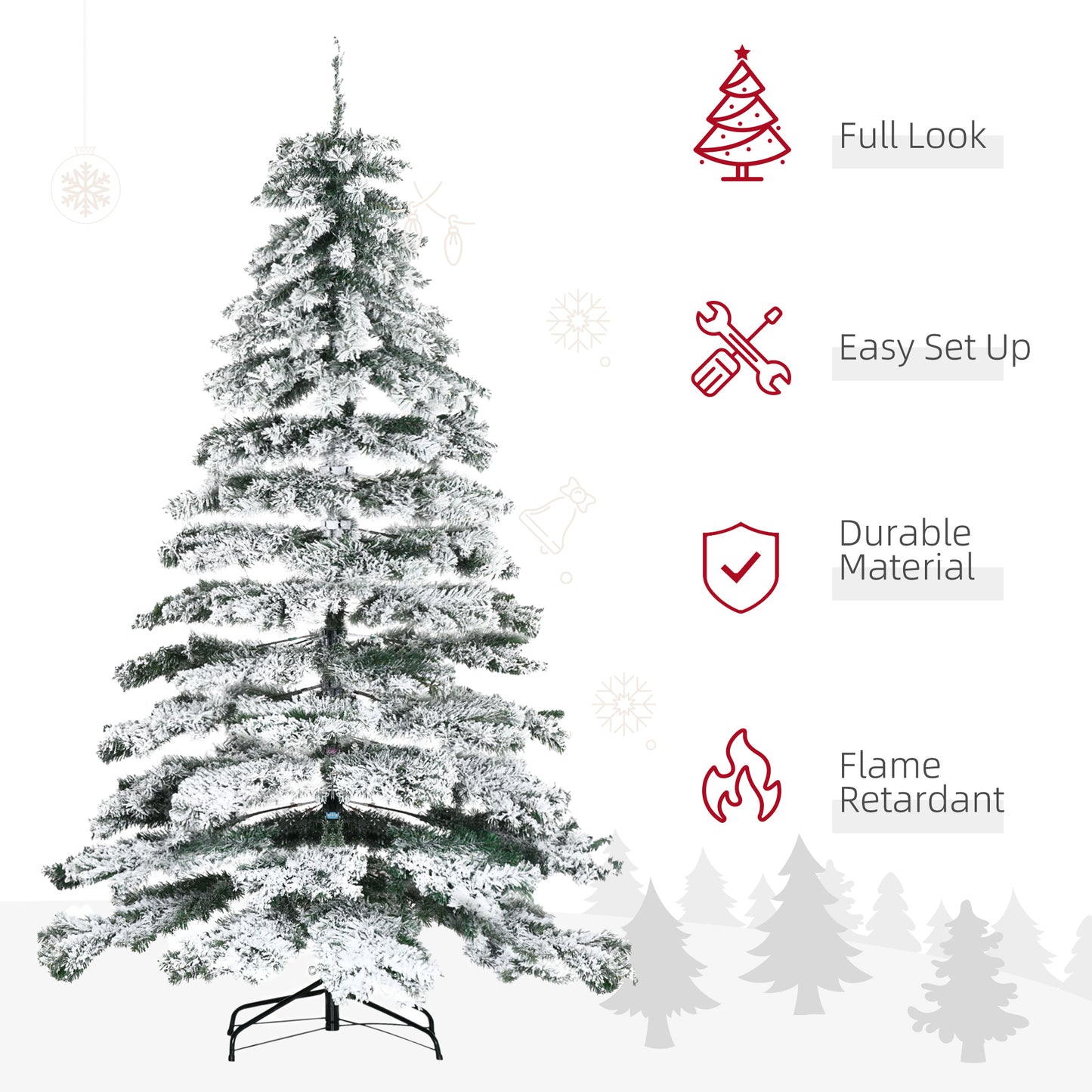 HOMCOM 7.5ft Artificial Snow Flocked Christmas Tree Xmas Tree Holiday Home Indoor Decoration for Party with Foldable Feet, Green