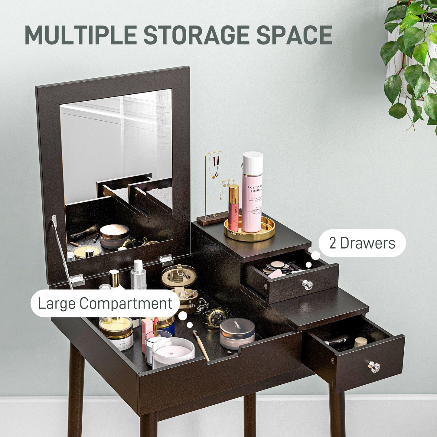 HOMCOM Makeup Vanity Table with Flip-up Mirror, Modern Dressing Table with 2 Drawers for Bedroom, White