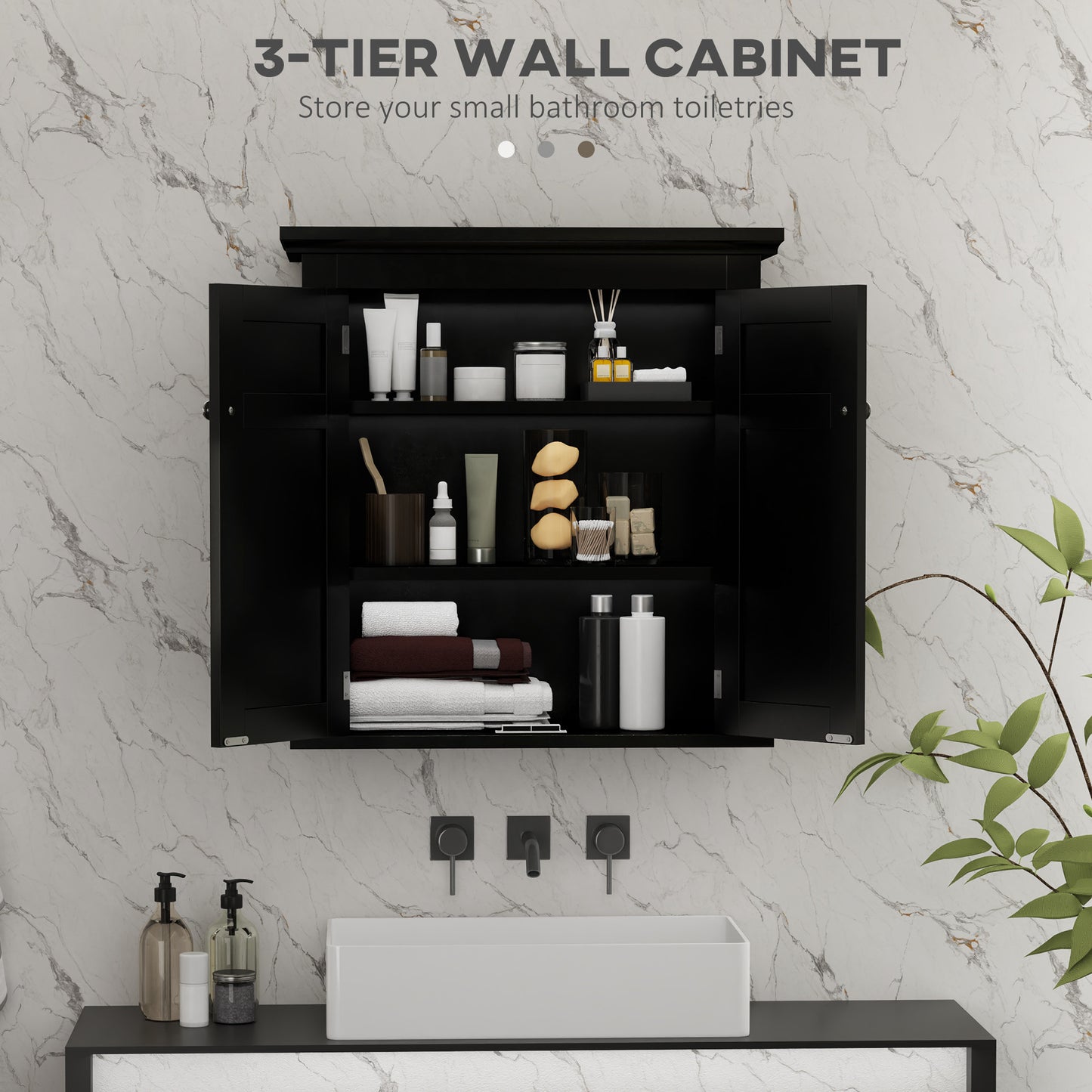 kleankin Bathroom Cabinet, Medicine Cabinet, Over Toilet Storage Cabinet with Adjustable Shelves for Entryway, Black