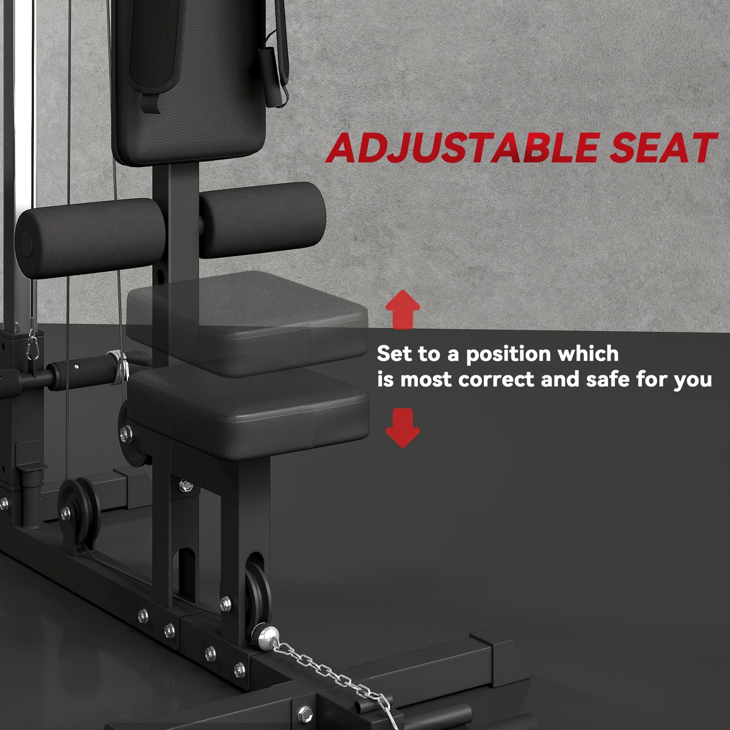 Soozier Lat Pull Down Machine, High / Low Pulley Machine with Adjustable Seat and Flip-Up Footplate, Red