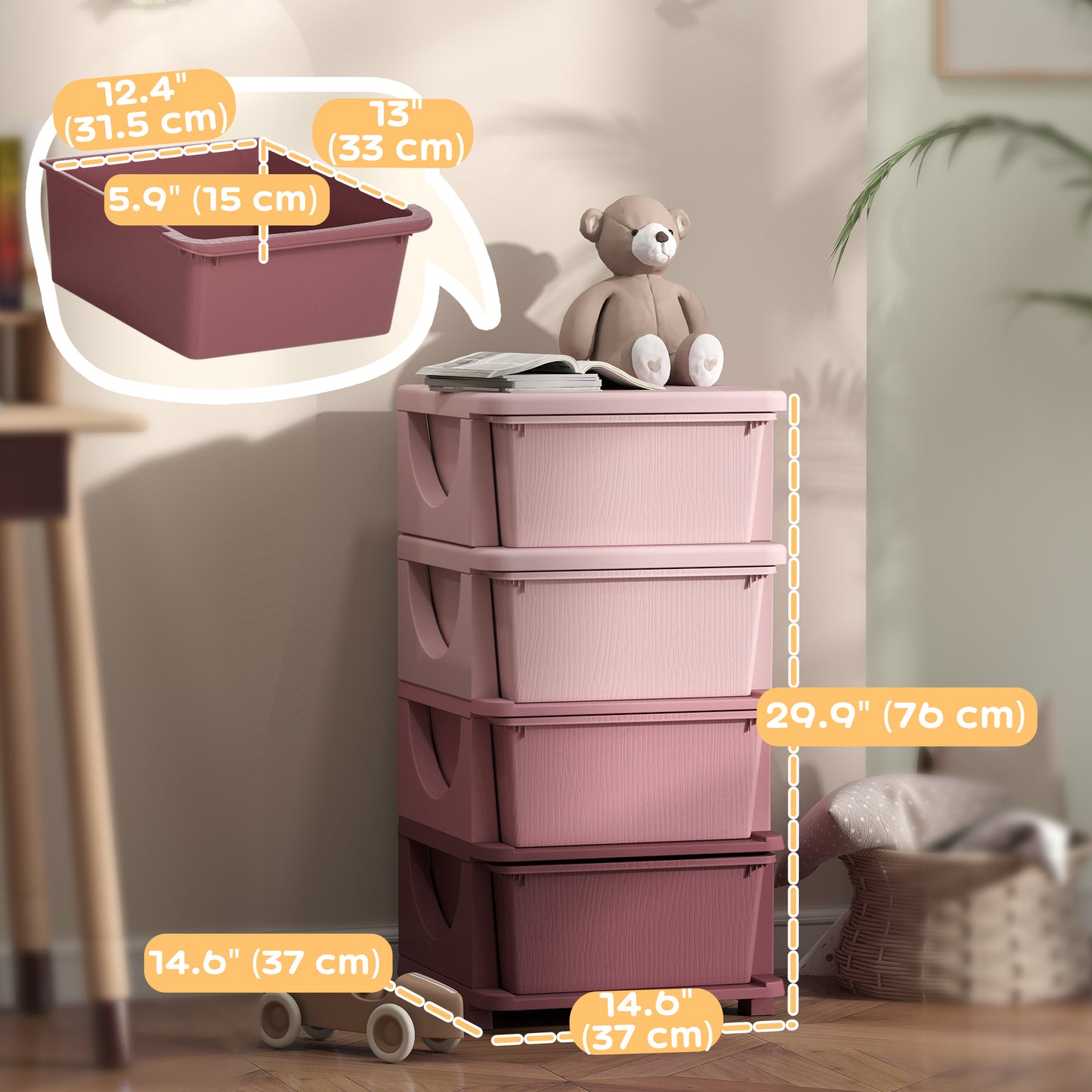 Qaba 3 Tier Kids Toy Organizer and Storage Bins with 3 Plastic Drawers, Blue