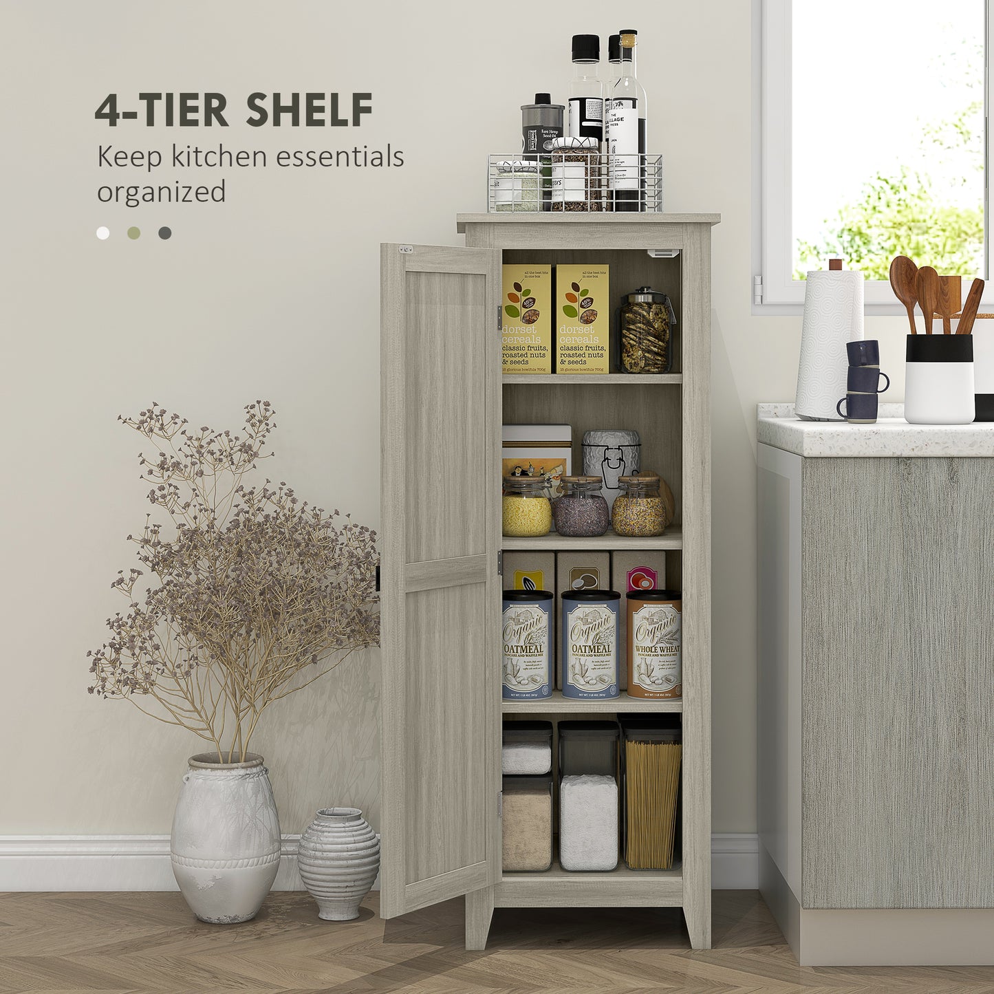HOMCOM 48" Farmhouse Kitchen Pantry Storage Cabinet with Barn Door, Kitchen Pantry Cabinet with Adjustable Shelves, Natural