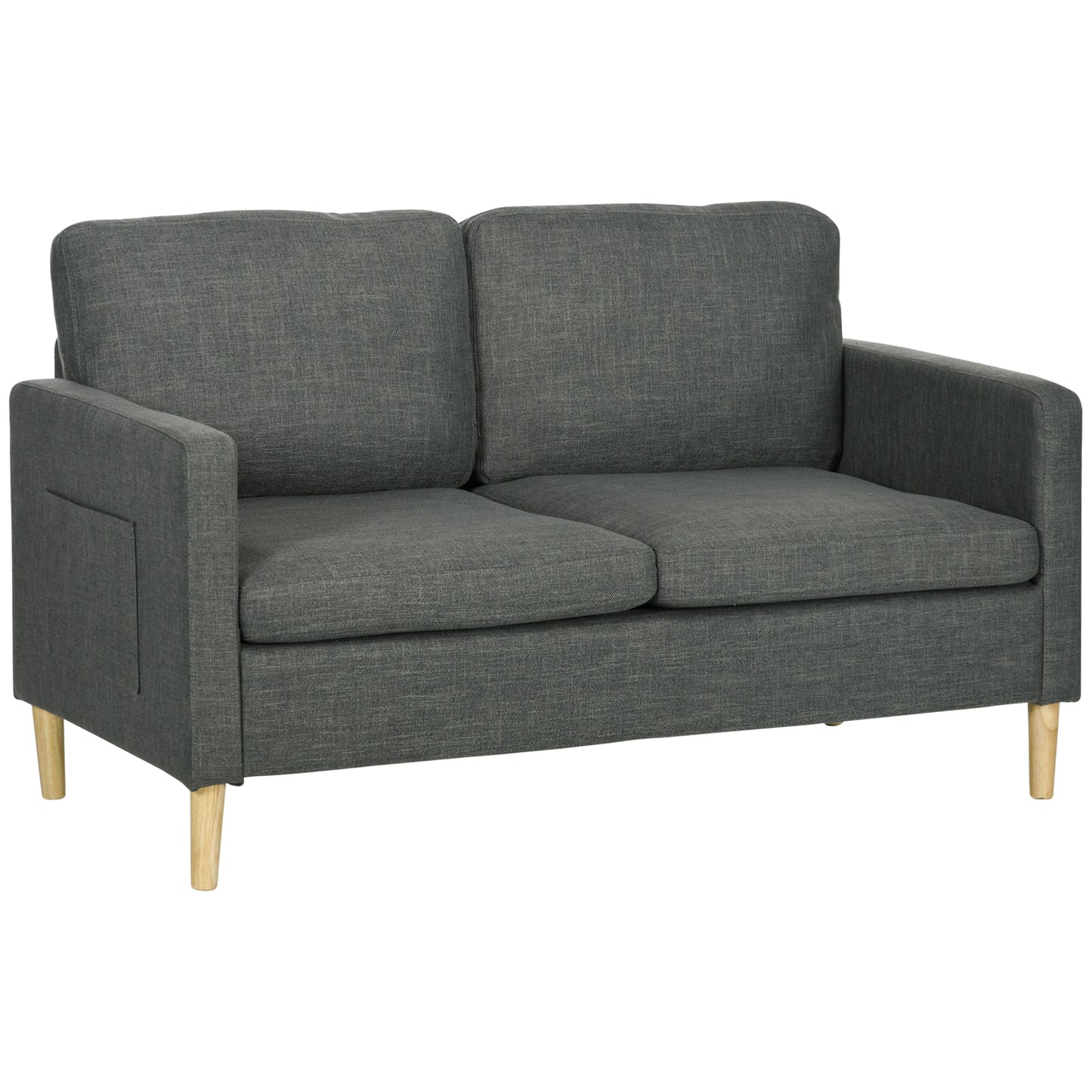 HOMCOM 56" 2 Seat Sofa, Modern Love Seats Furniture, Upholstered 2 Seater Couch with Side Pockets, Solid Steel Frame, White