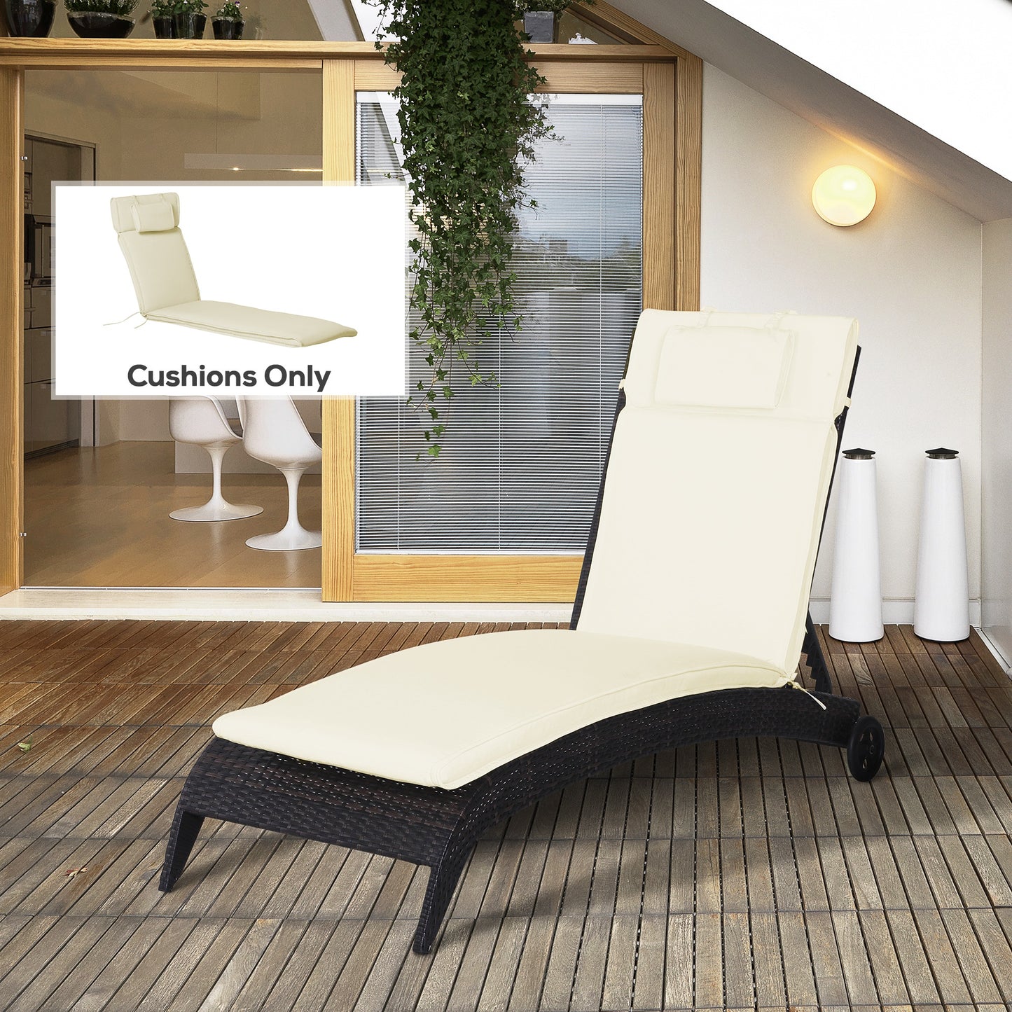 Outsunny Garden Lounger Chair Cushion Replacement, Deep Seat Patio Cushions with Thick Padded, Headrest, Removable Cover, Grey